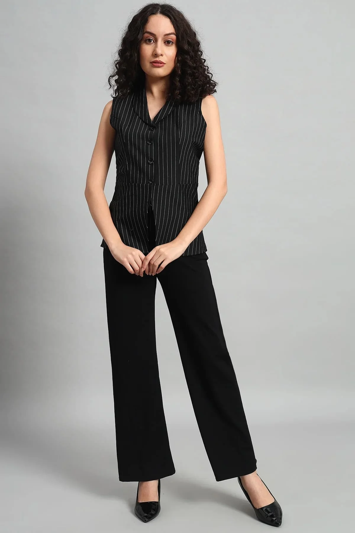 Pinstripe Shawl Collar Waistcoat – Black - Image 5