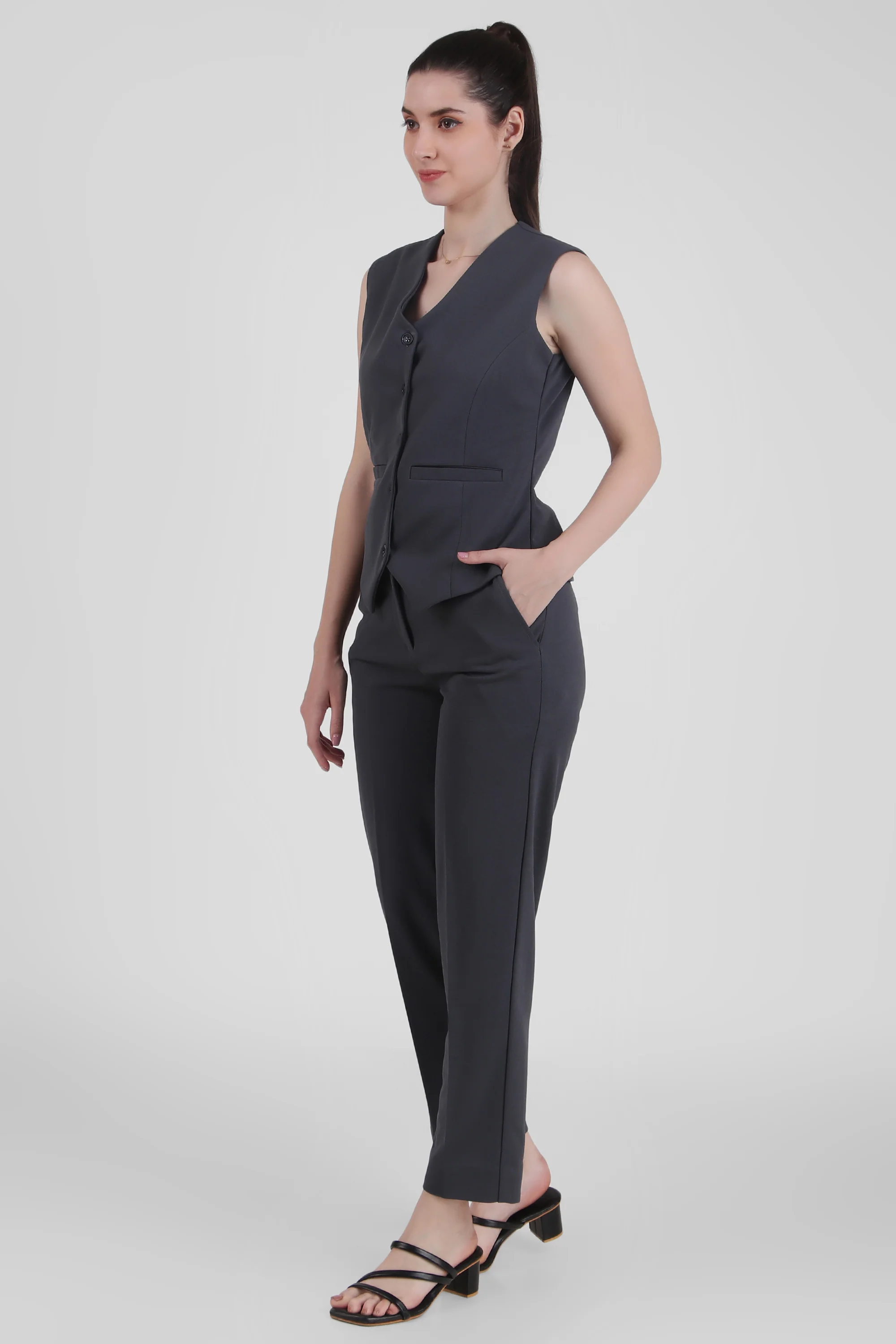 Power 3-Piece Suit Set – Bluish Grey (Blazer, Waistcoat & Trousers) - Image 4