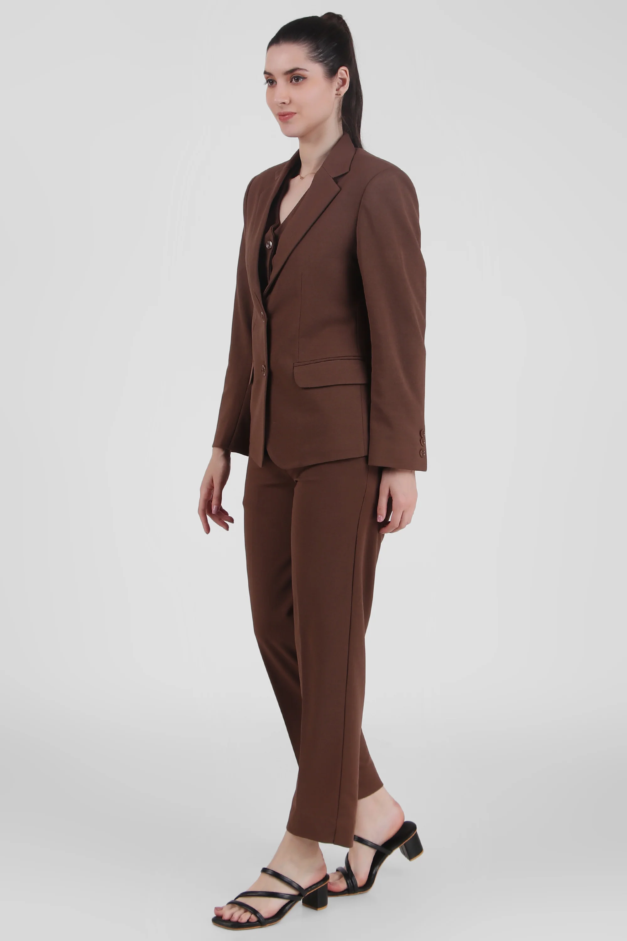 Power 3-Piece Suit Set – Brown (Blazer, Waistcoat & Trousers) - Image 3