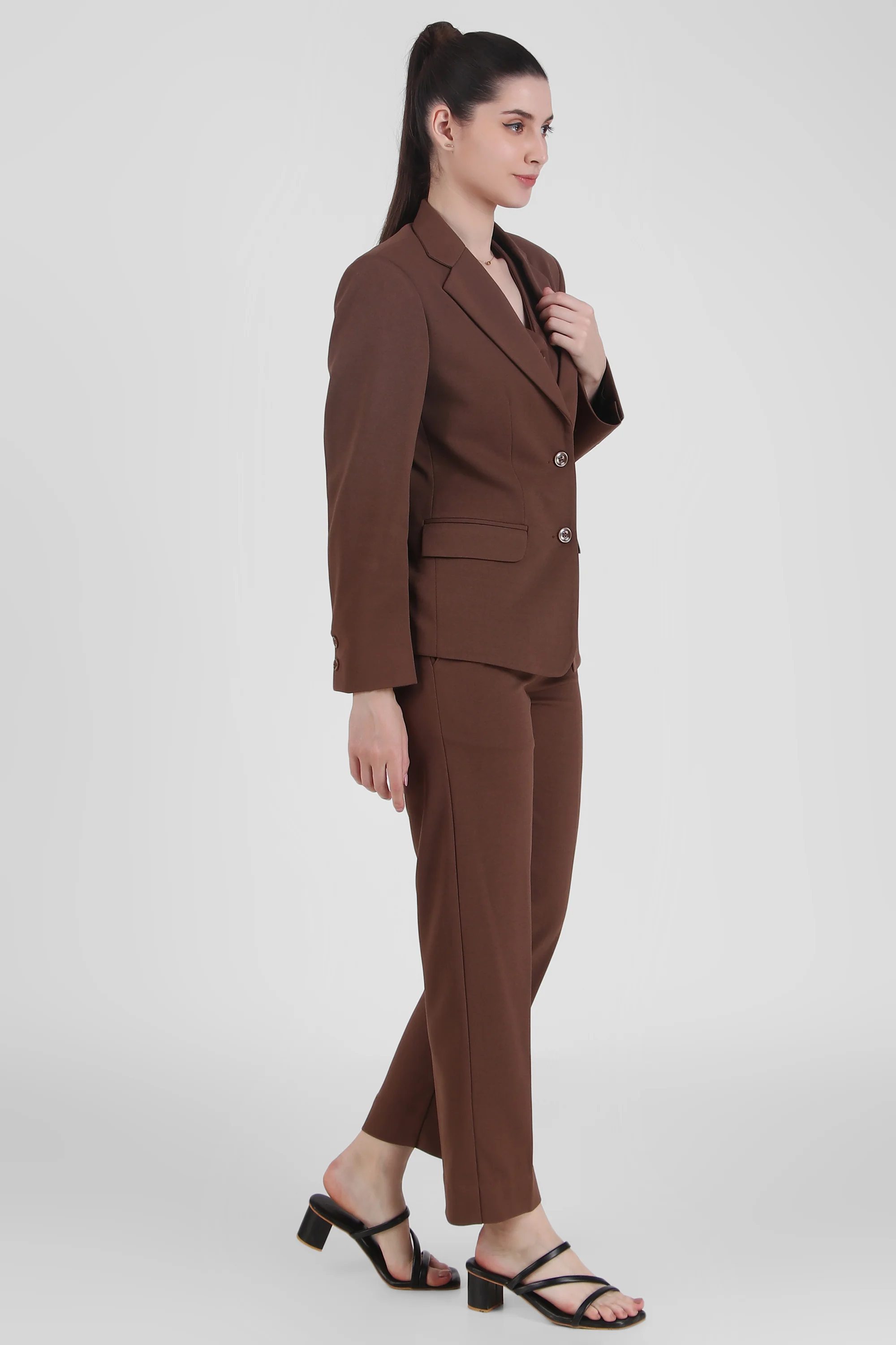 Power 3-Piece Suit Set – Brown (Blazer, Waistcoat & Trousers) - Image 4