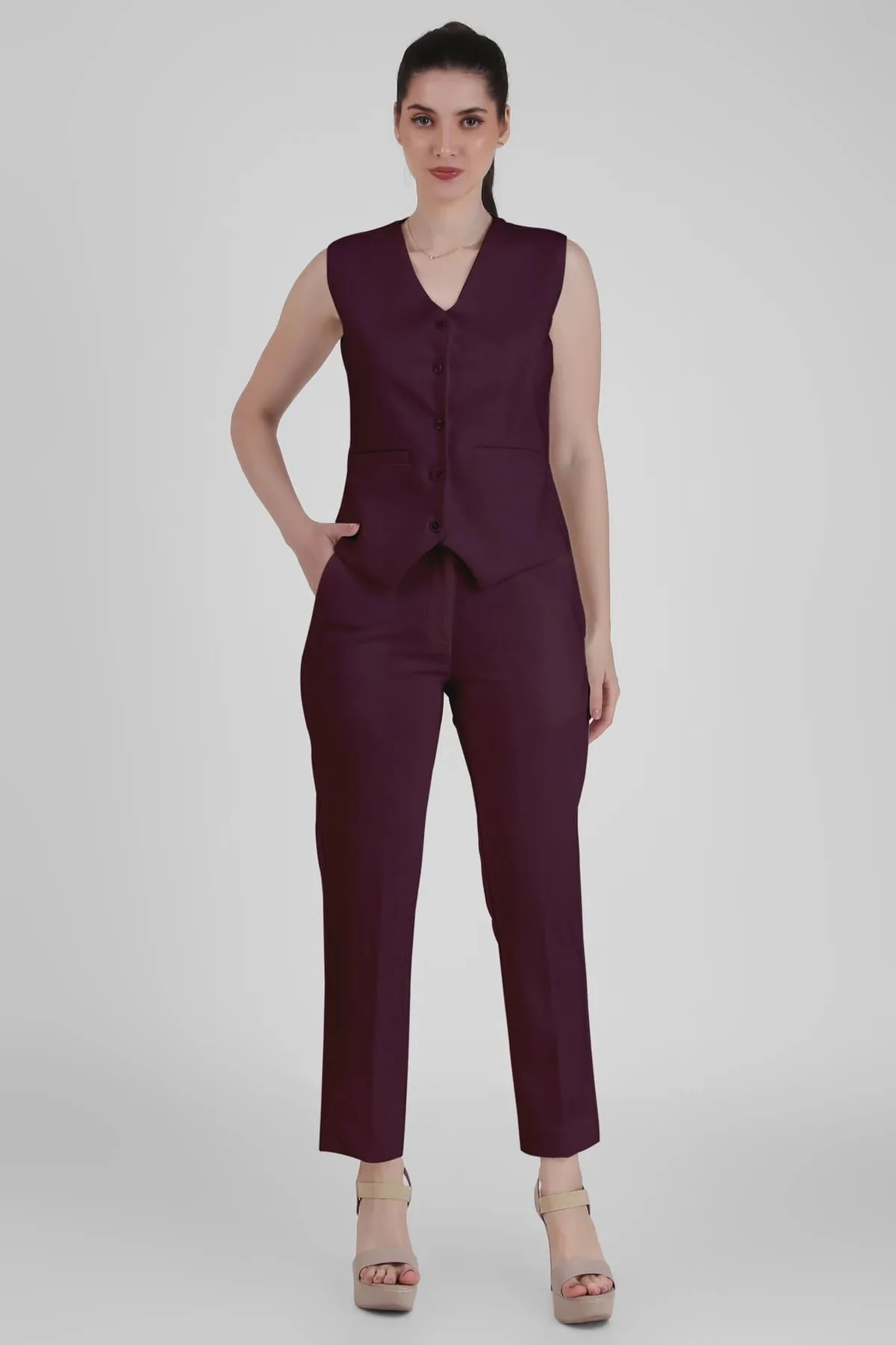 Power 3-Piece Suit Set – Plum (Blazer, Waistcoat & Trousers) - Image 4