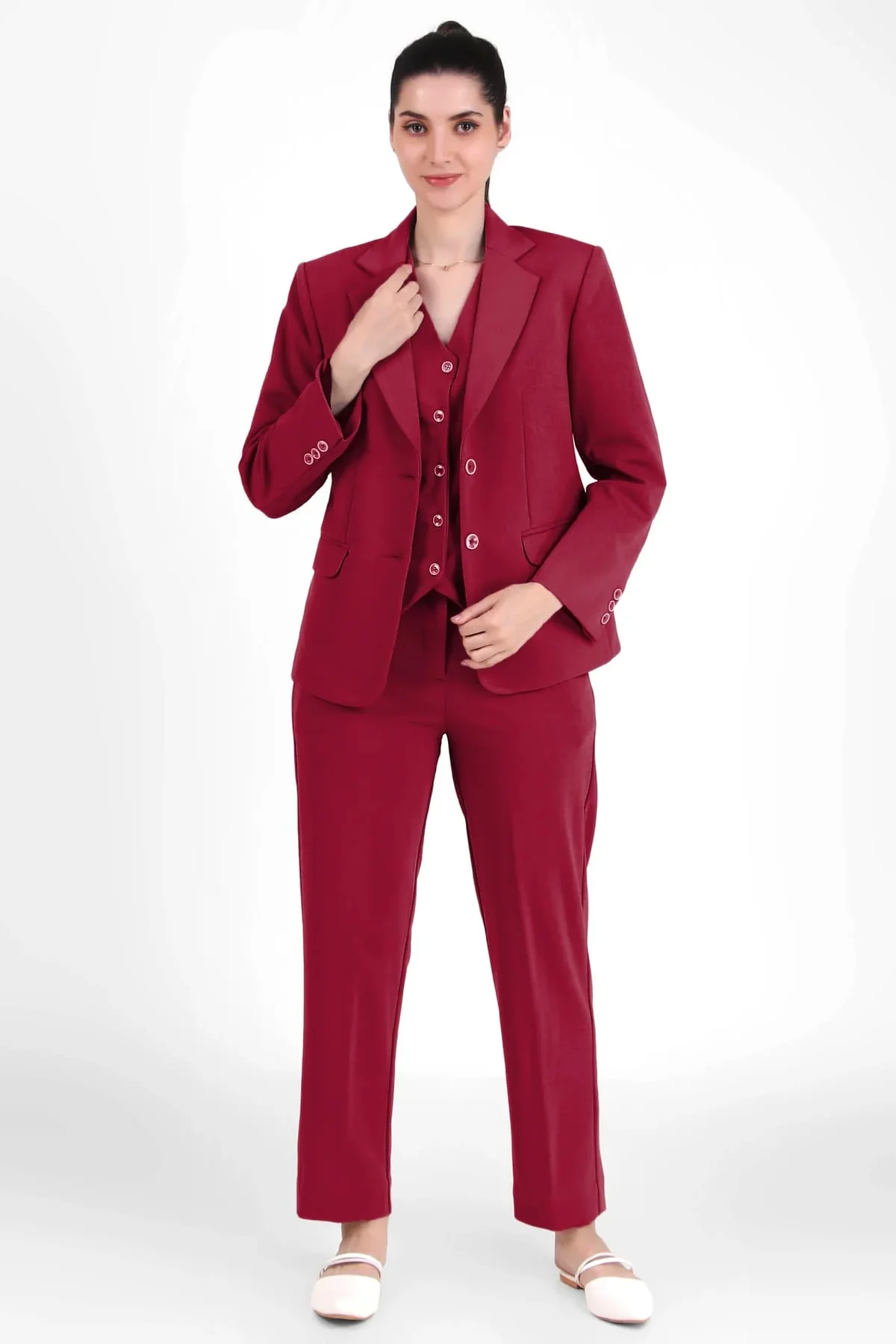 Power 3-Piece Suit Set – Red (Blazer, Waistcoat & Trousers) - Image 2