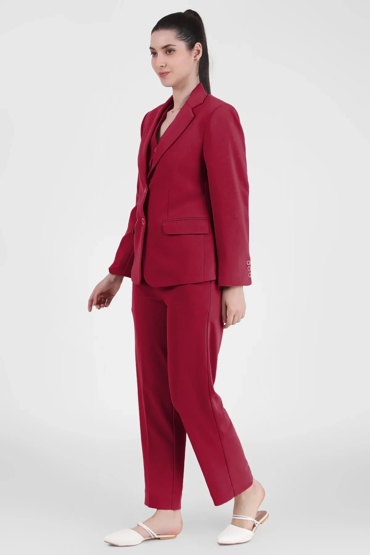 Power 3-Piece Suit Set – Red (Blazer, Waistcoat & Trousers) - Image 3