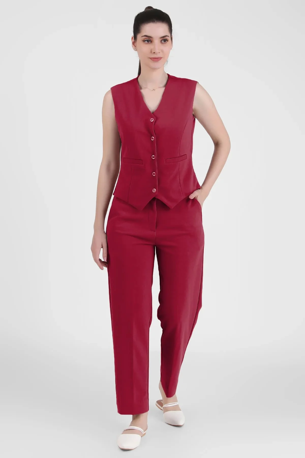 Power 3-Piece Suit Set – Red (Blazer, Waistcoat & Trousers) - Image 4