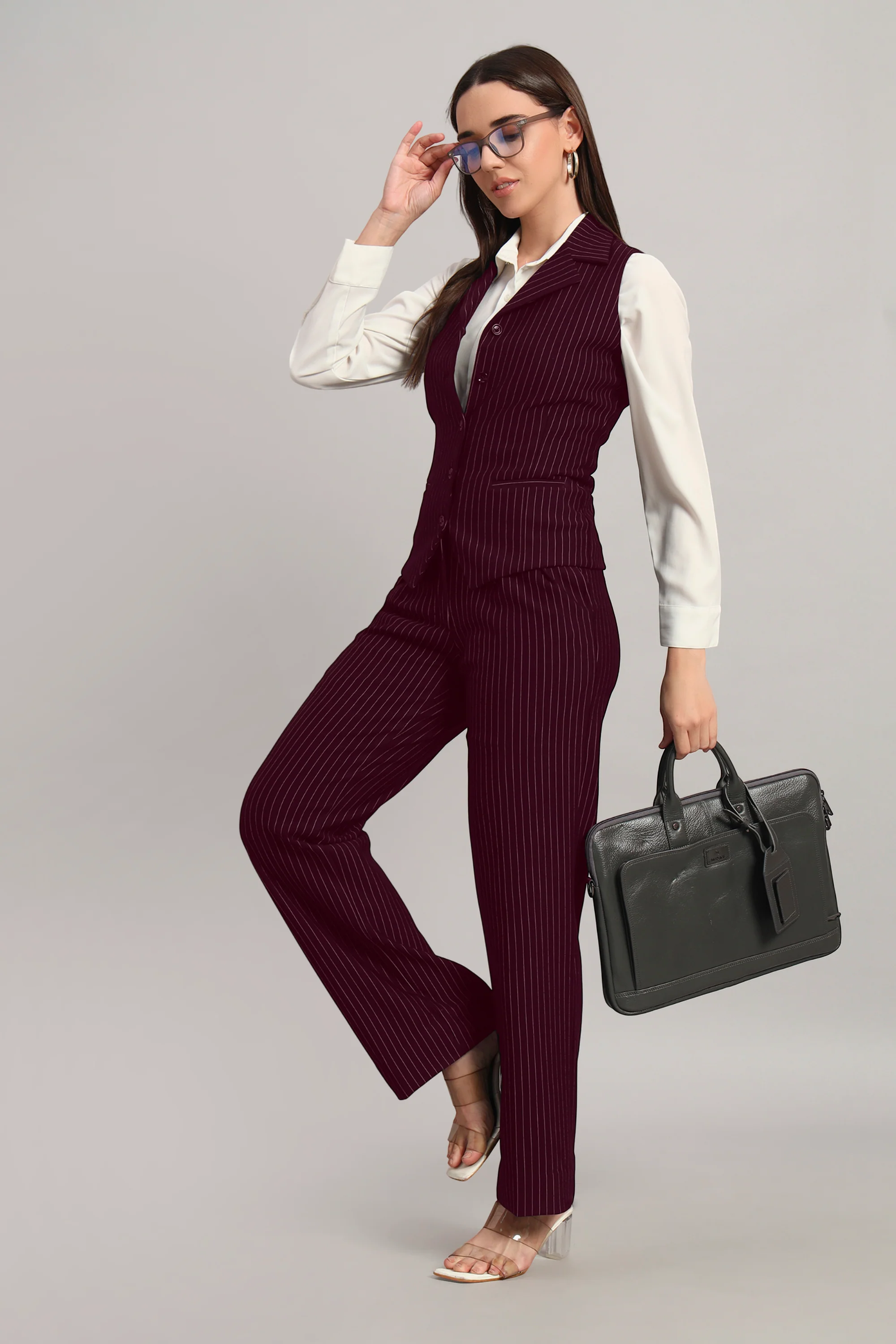 Power Pair Co-ord Set – Pinstripe Wine