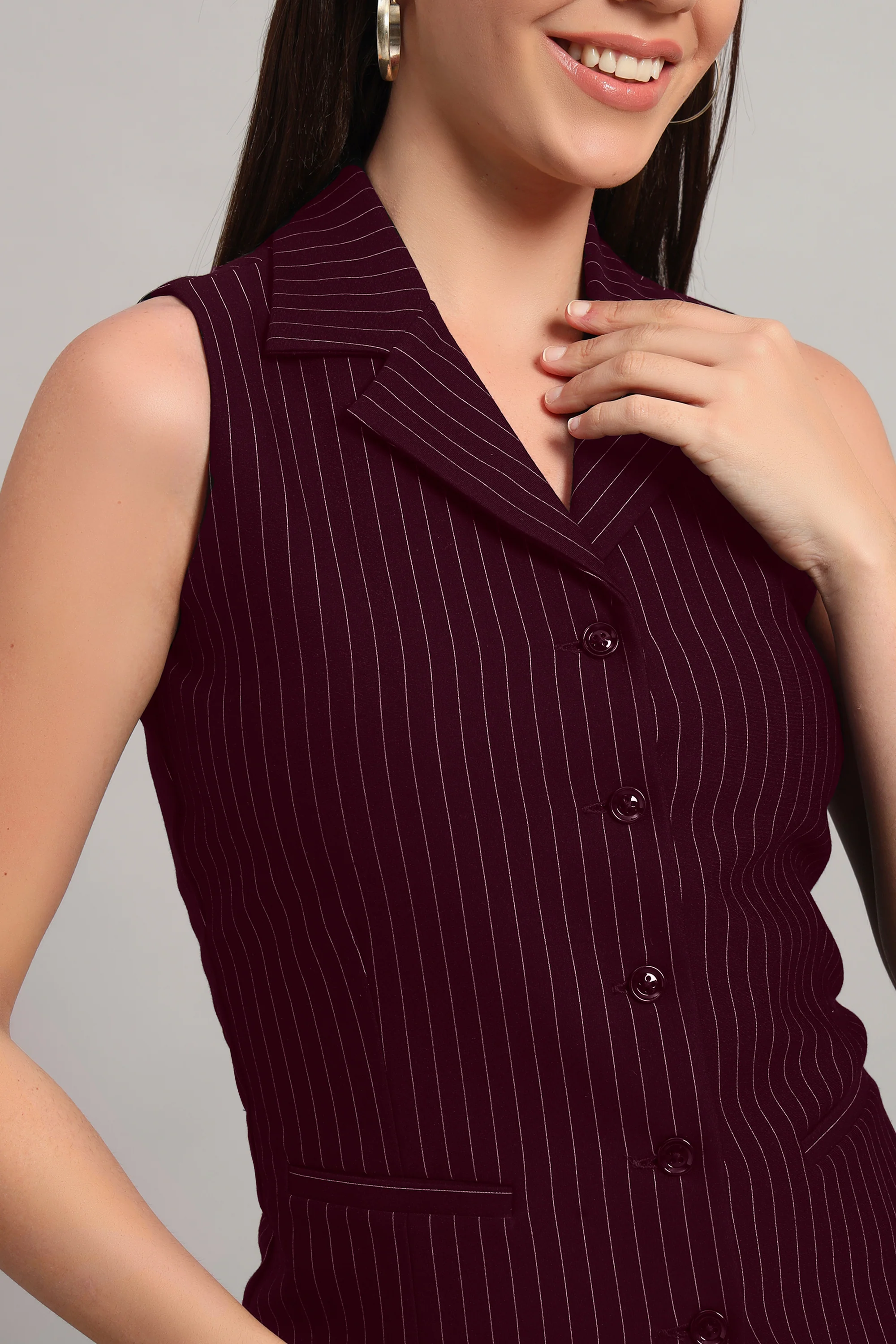 Power Pair Co-ord Set – Pinstripe Wine - Image 3