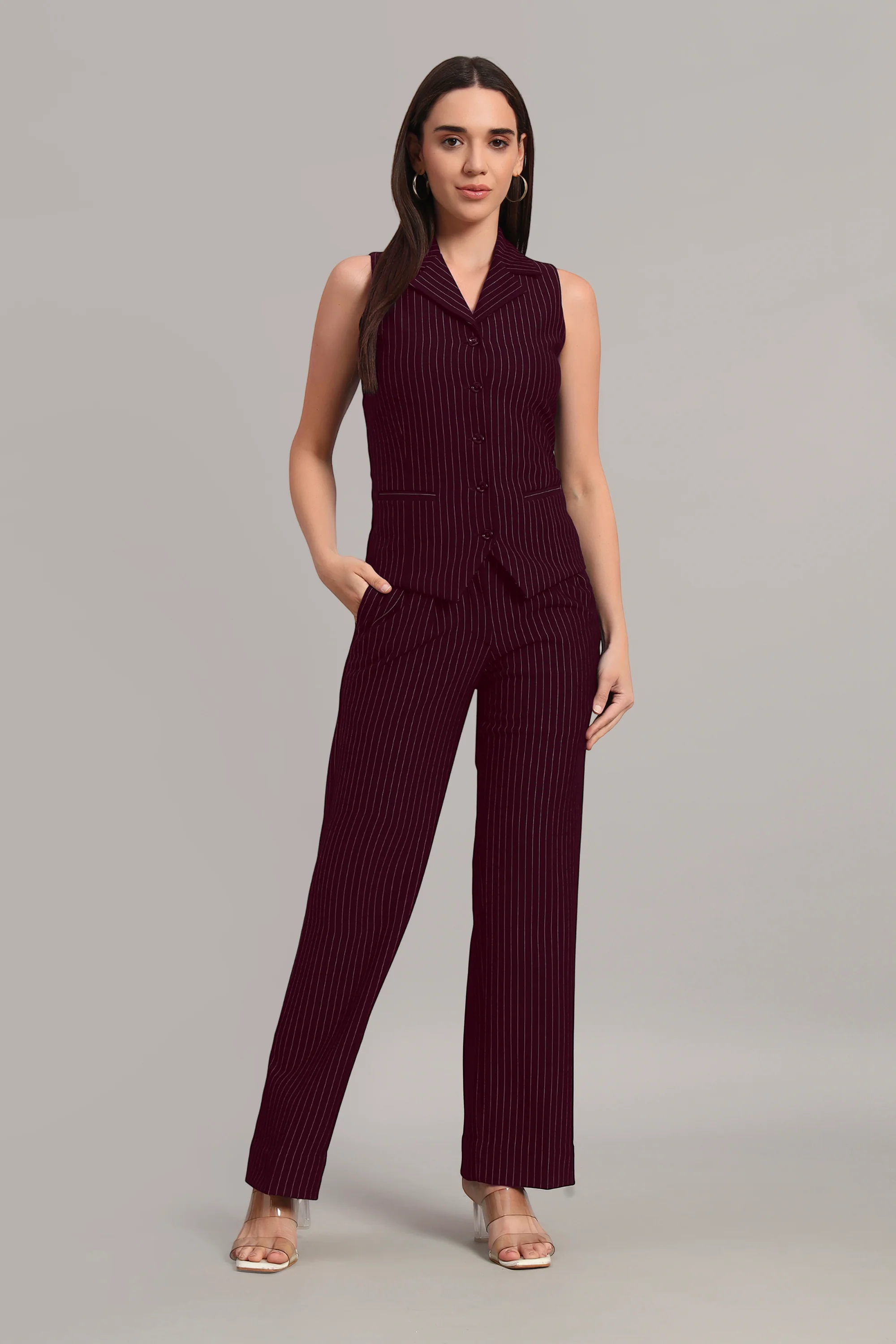 Power Pair Co-ord Set – Pinstripe Wine - Image 4