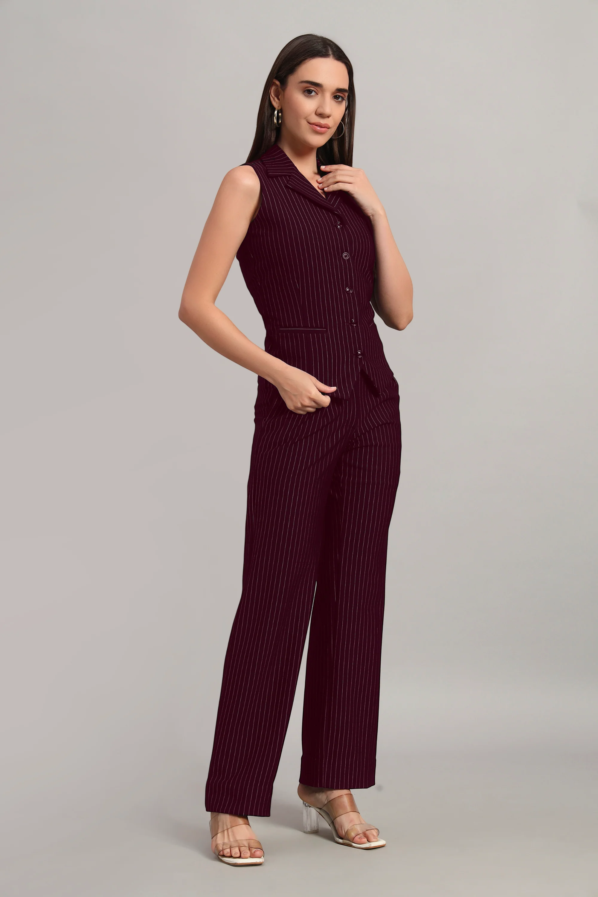 Power Pair Co-ord Set – Pinstripe Wine - Image 5