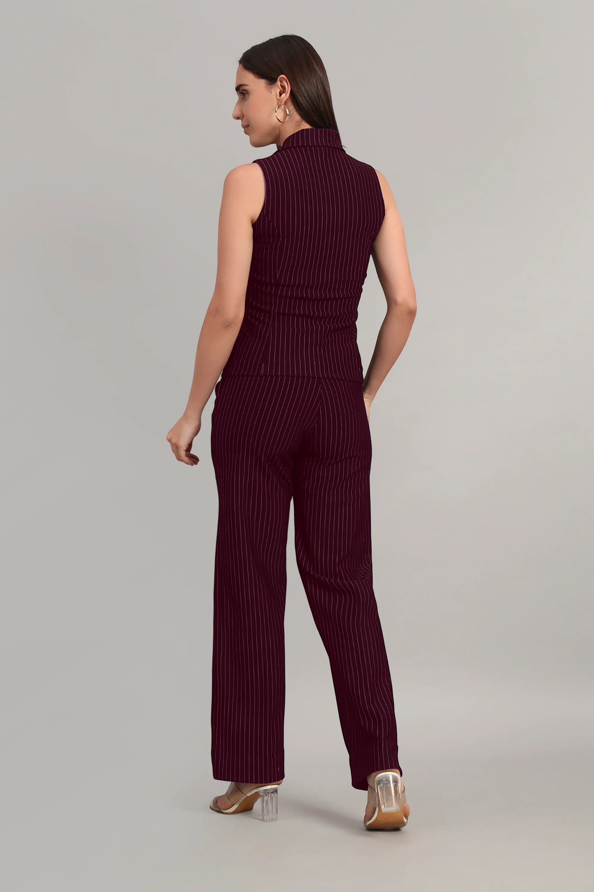 Power Pair Co-ord Set – Pinstripe Wine - Image 8