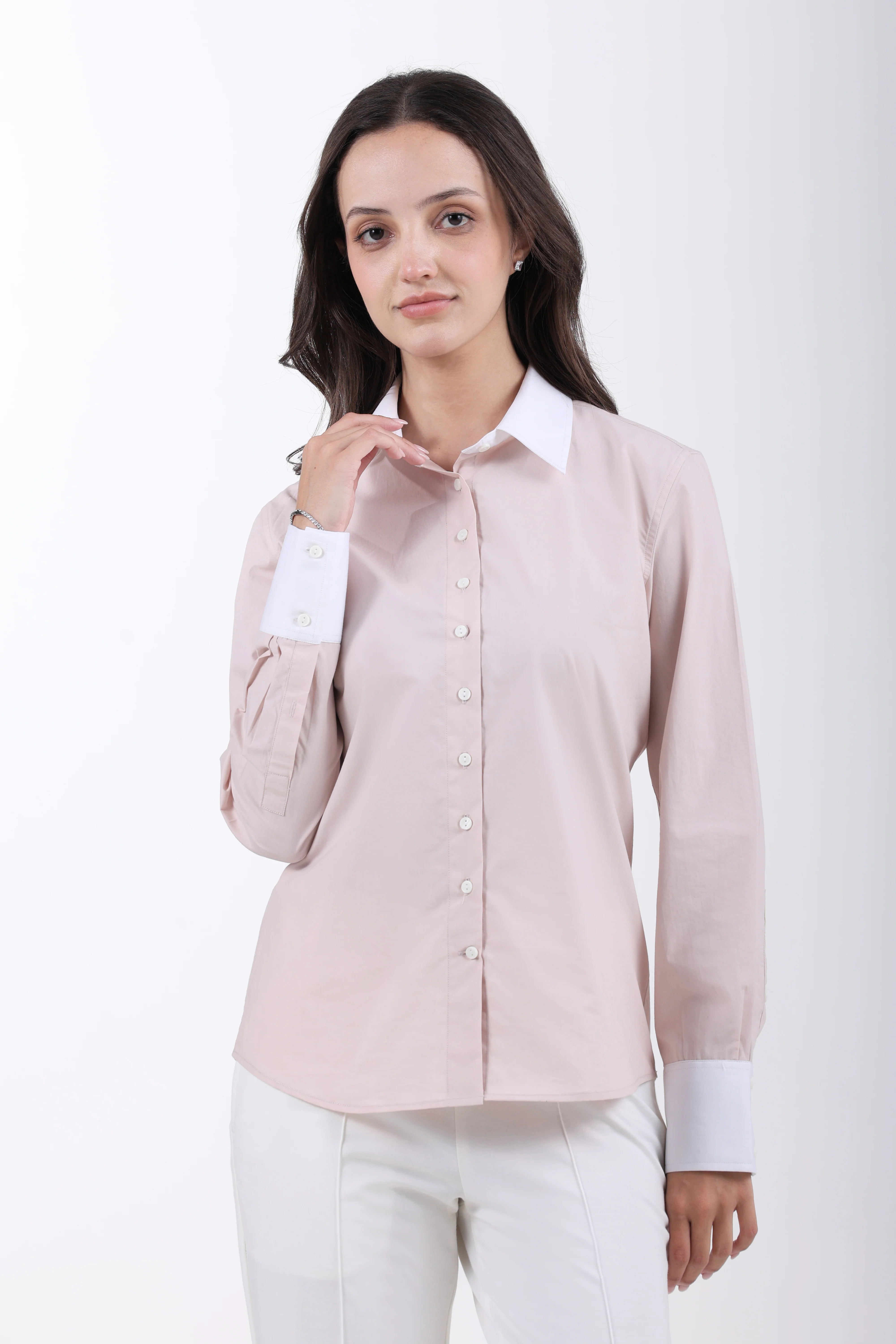 Premium Cotton Contrast Collar Shirt – Pearl Pink - Image 3