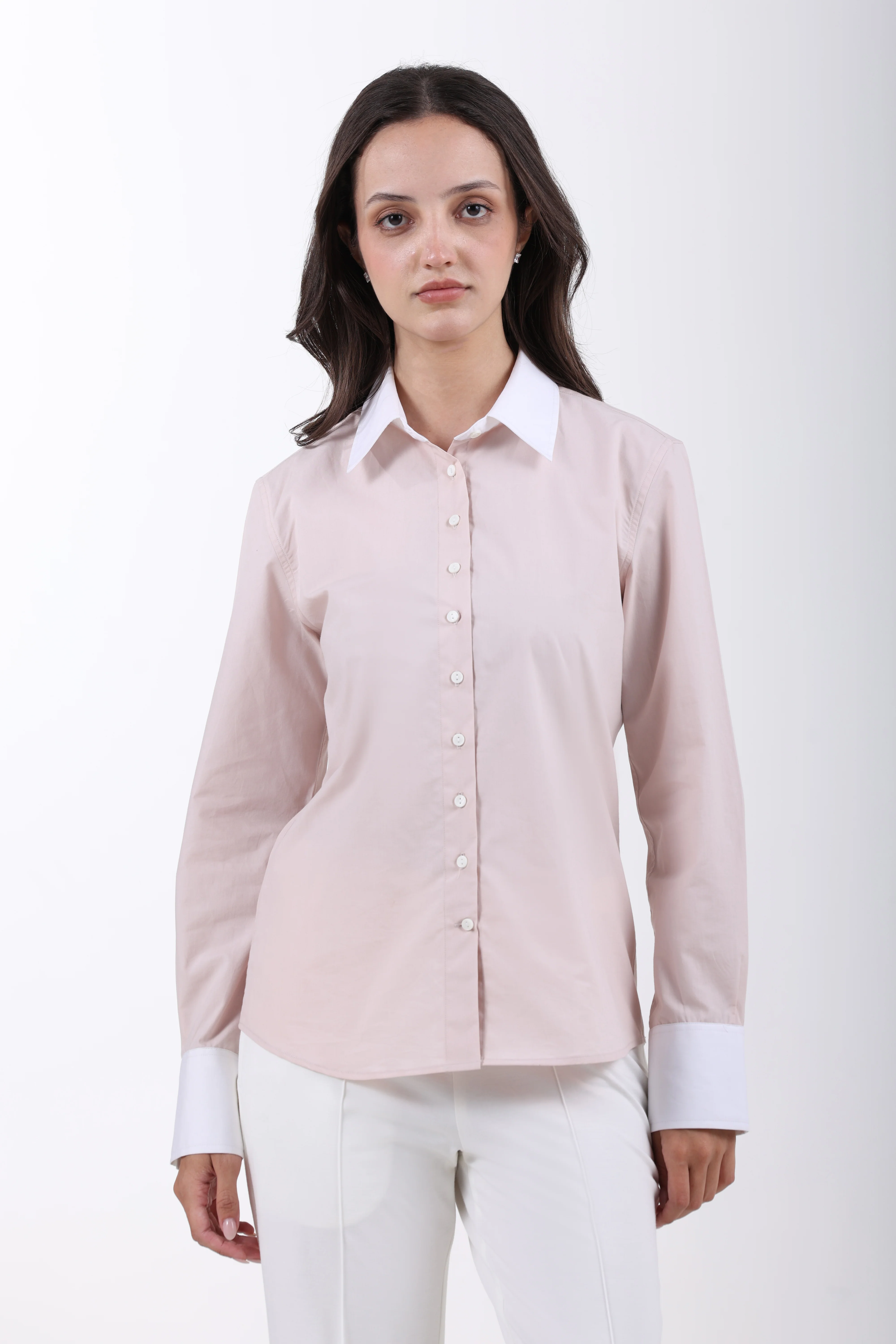 Premium Cotton Contrast Collar Shirt – Pearl Pink - Image 4