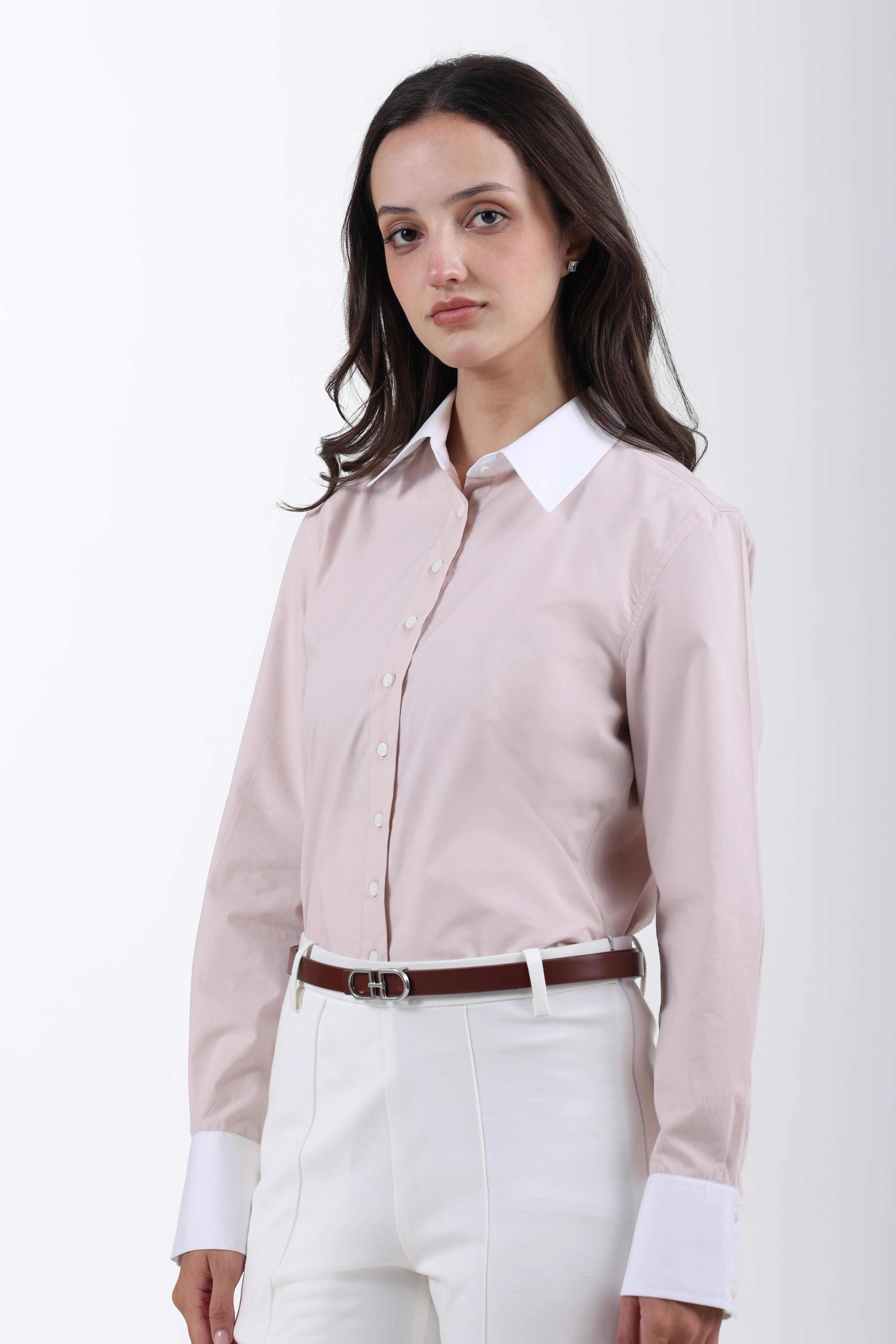 Premium Cotton Contrast Collar Shirt – Pearl Pink - Image 5
