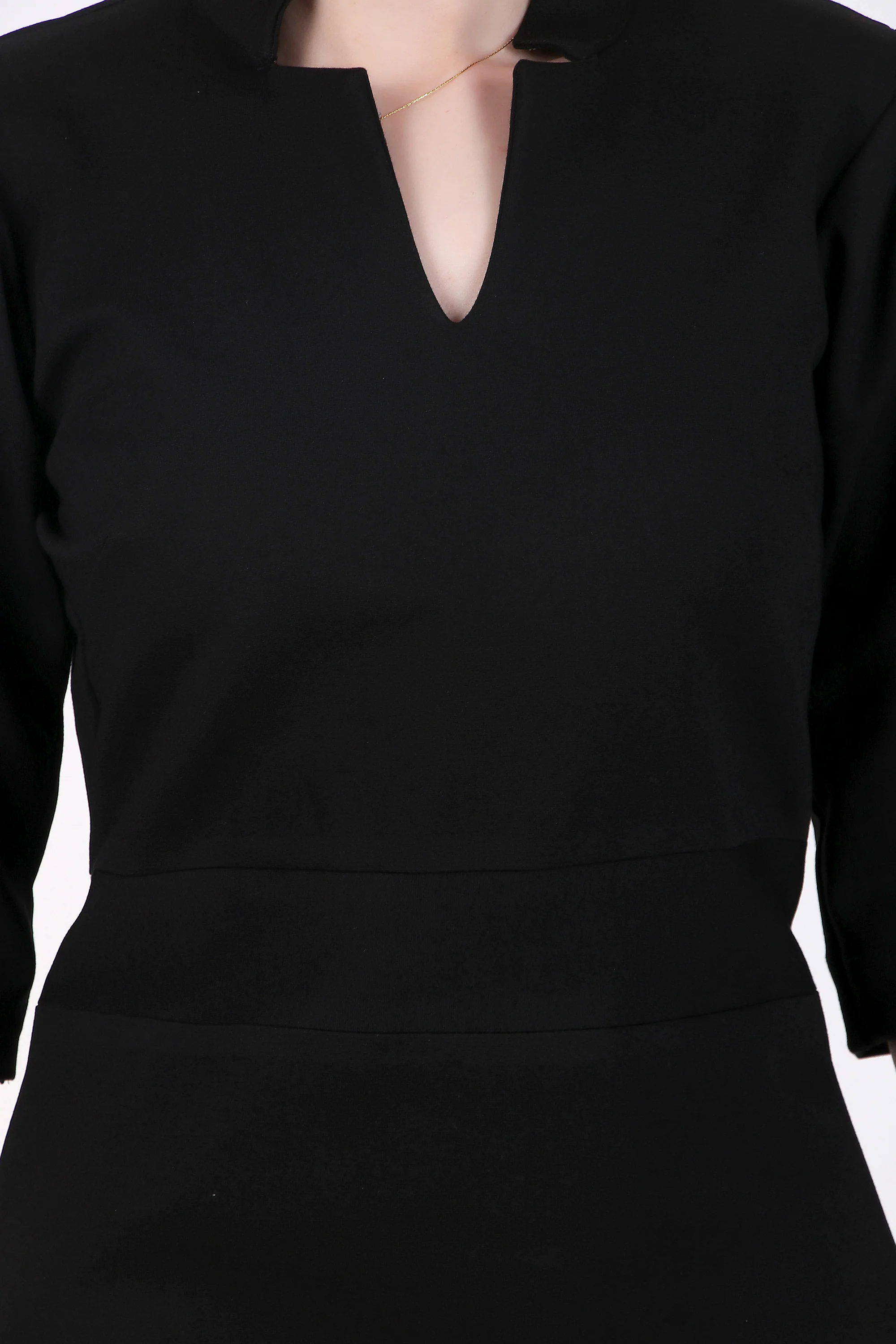 Puff Sleeves Stretch Sheath Dress – Black - Image 7