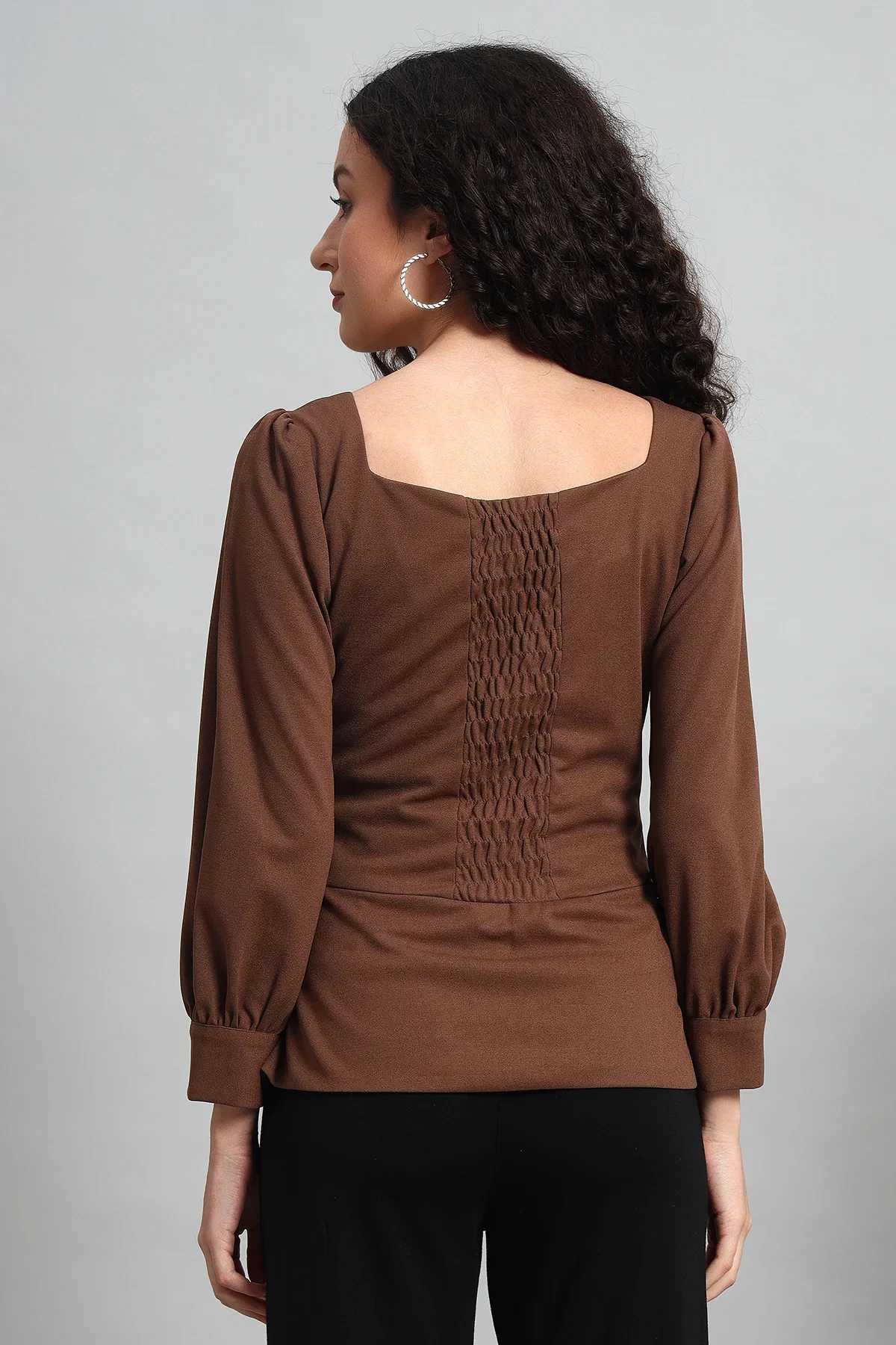 Refined Rectangle Neckline Top – Brown - Image 4