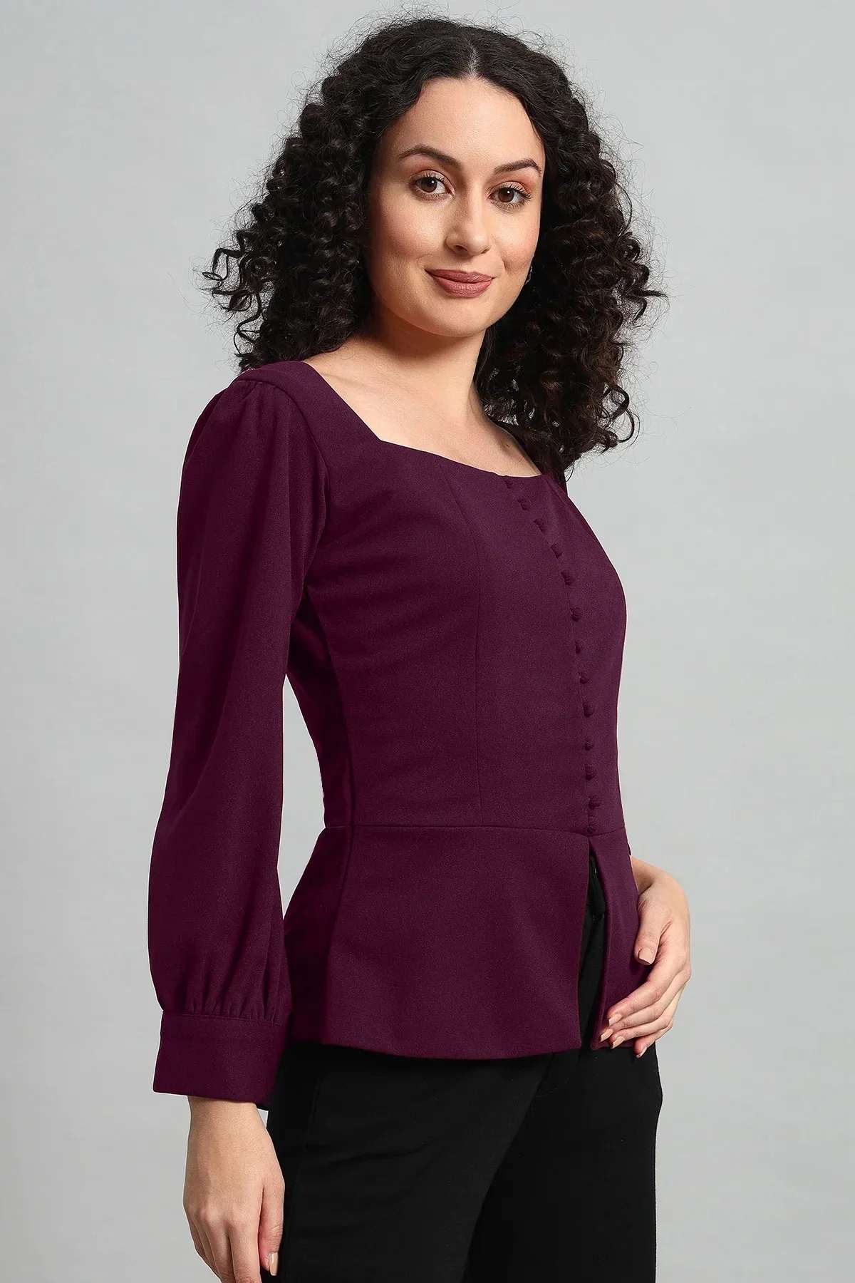 Refined Rectangle Neckline Top – Plum - Image 3