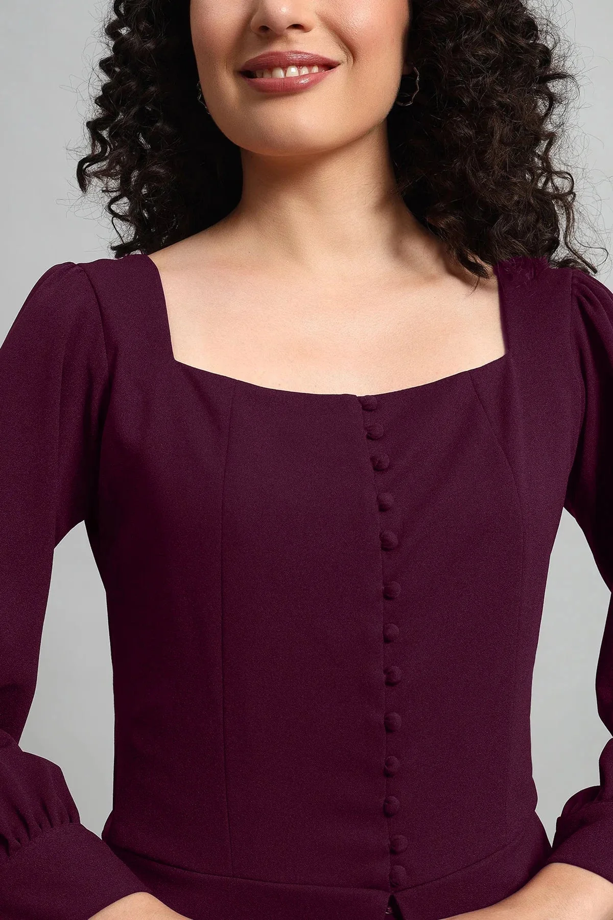 Refined Rectangle Neckline Top – Plum - Image 4