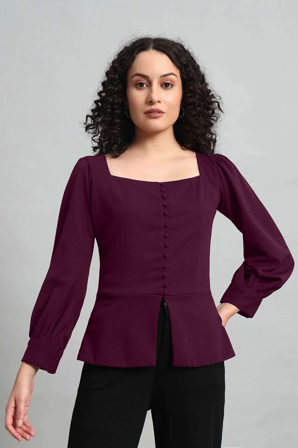 Refined Rectangle Neckline Top – Plum - Image 5