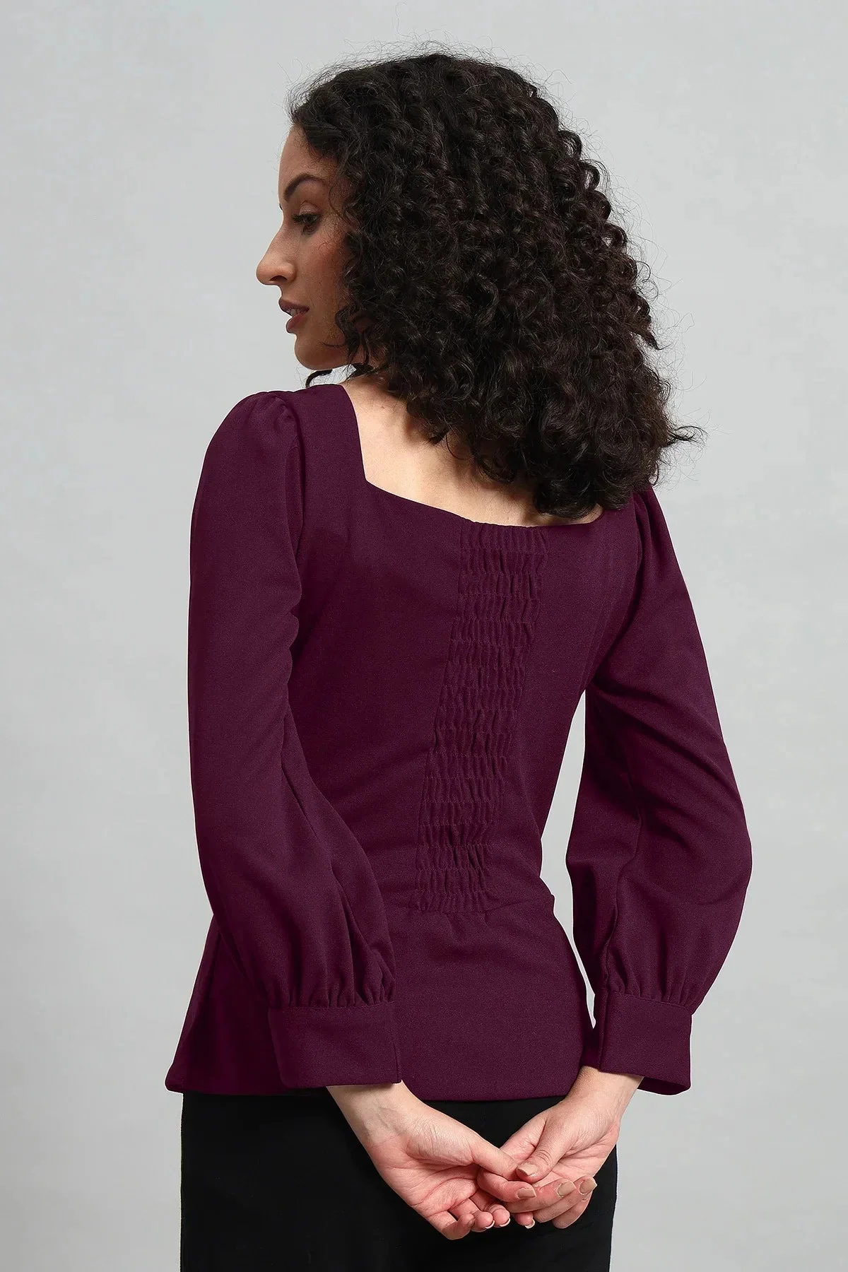 Refined Rectangle Neckline Top – Plum - Image 6