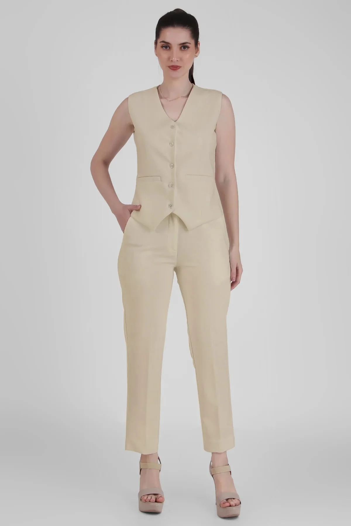 Waistcoat and Trousers Co-ord Set – Sand