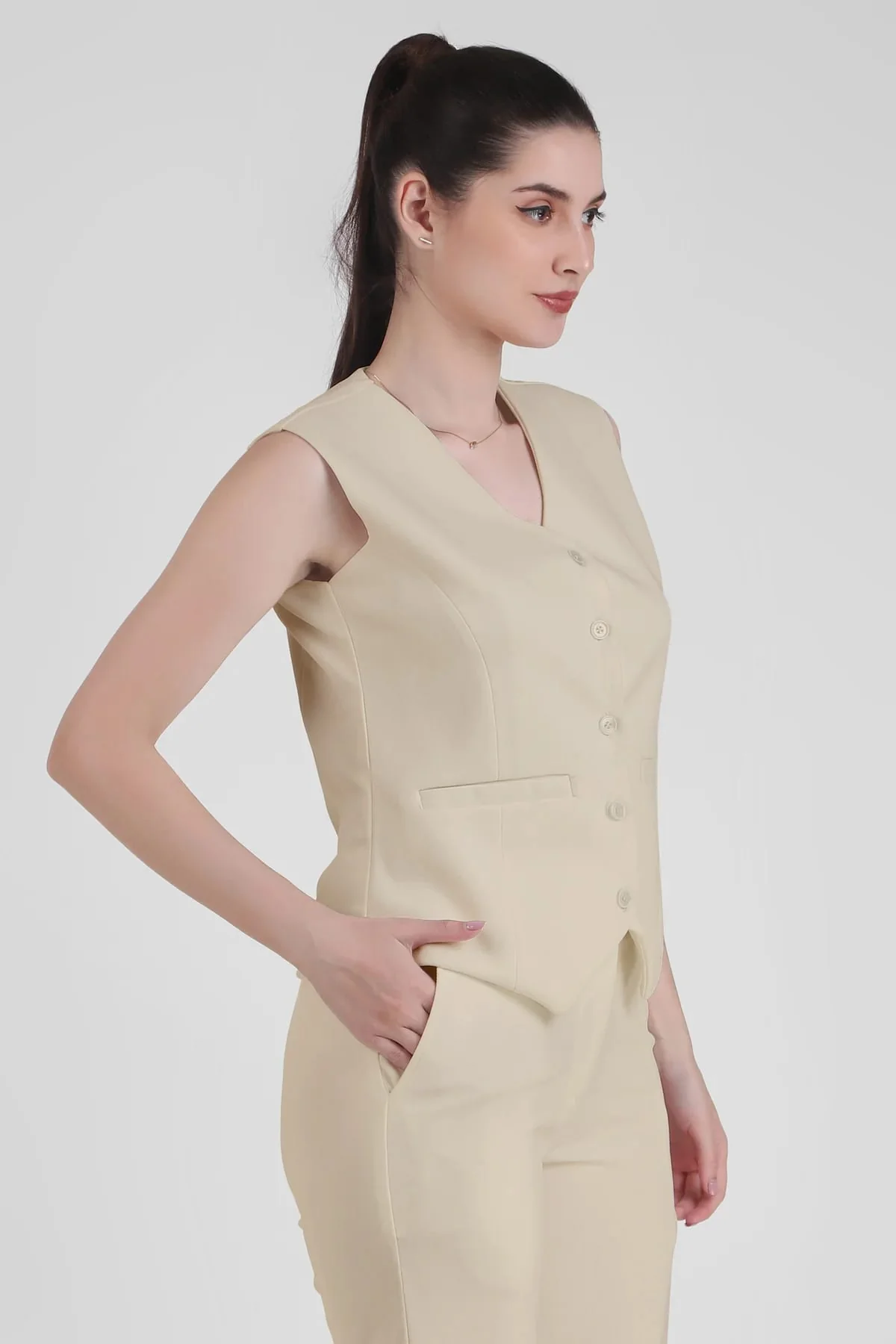 Waistcoat and Trousers Co-ord Set – Sand - Image 2