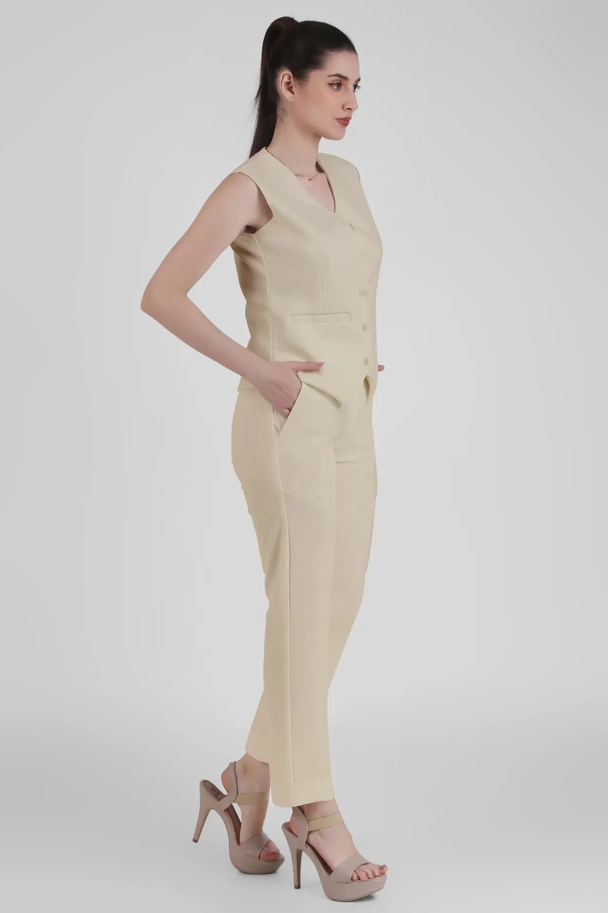 Waistcoat and Trousers Co-ord Set – Sand - Image 3