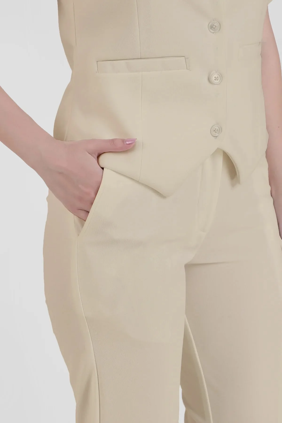 Waistcoat and Trousers Co-ord Set – Sand - Image 5
