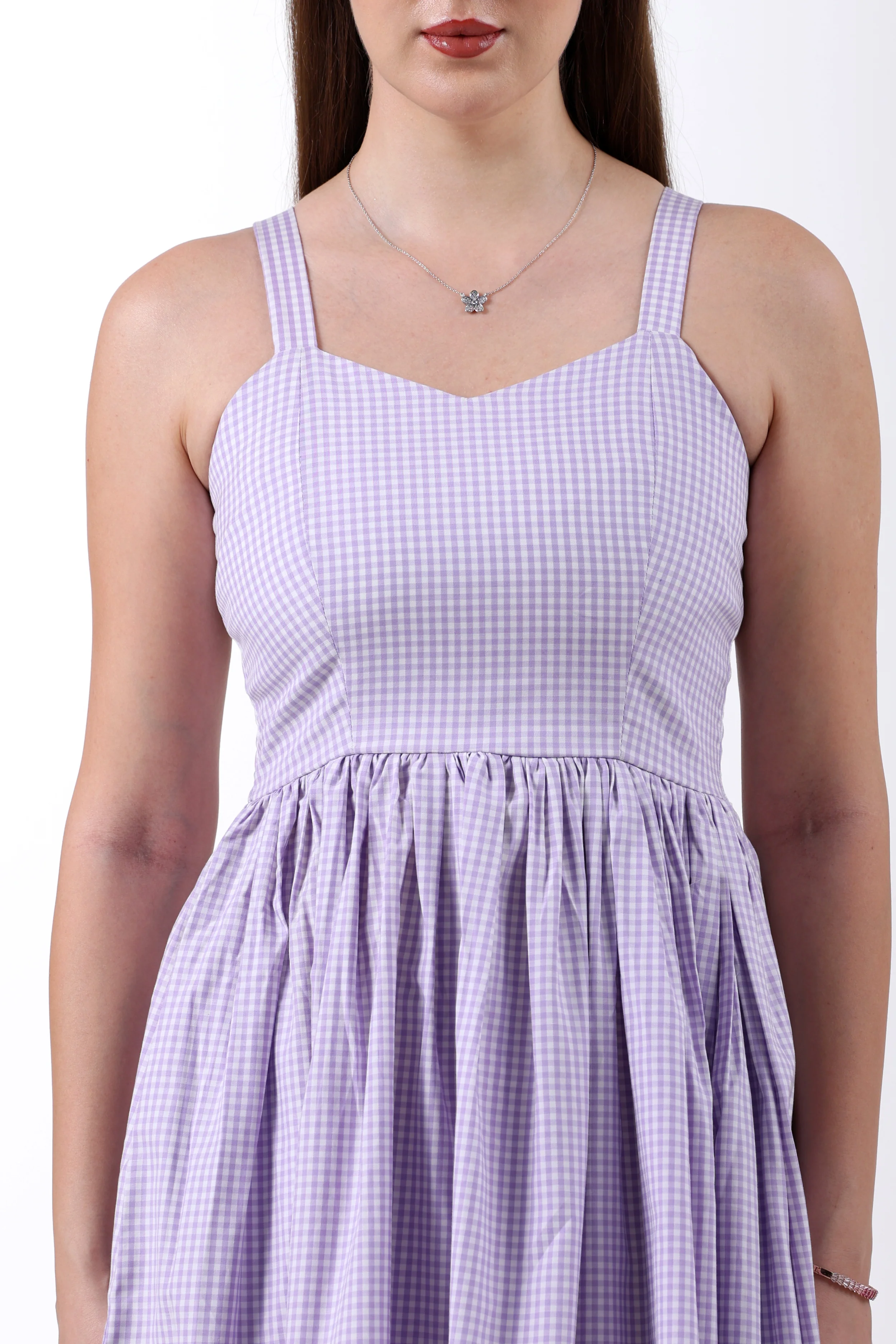 Signature 2-Ply Cotton Gingham Flare Dress – Lilac - Image 5