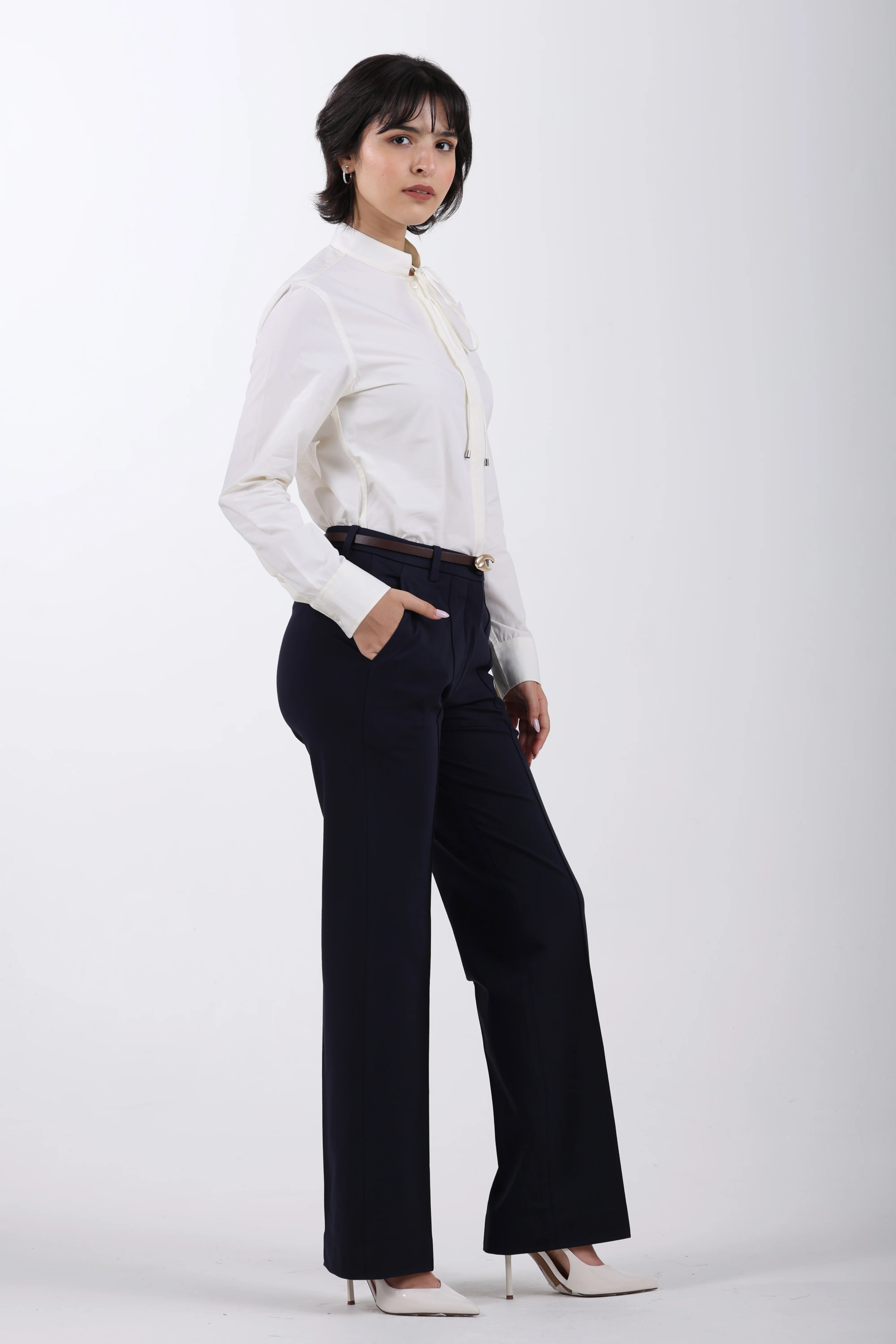 Signature 2-Ply Cotton Mandarin Collar Shirt – Butter Yellow - Image 3
