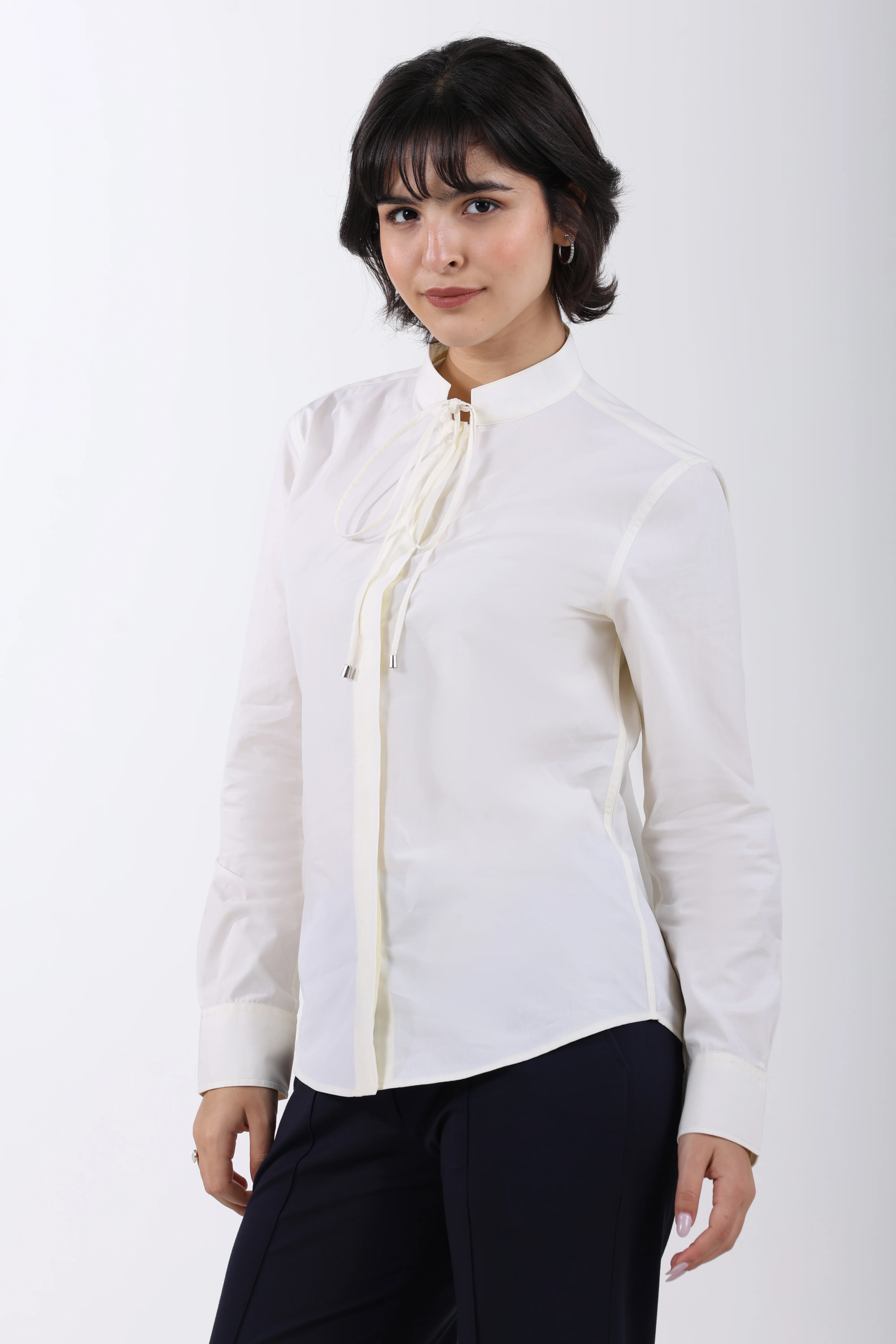 Signature 2-Ply Cotton Mandarin Collar Shirt – Butter Yellow - Image 5