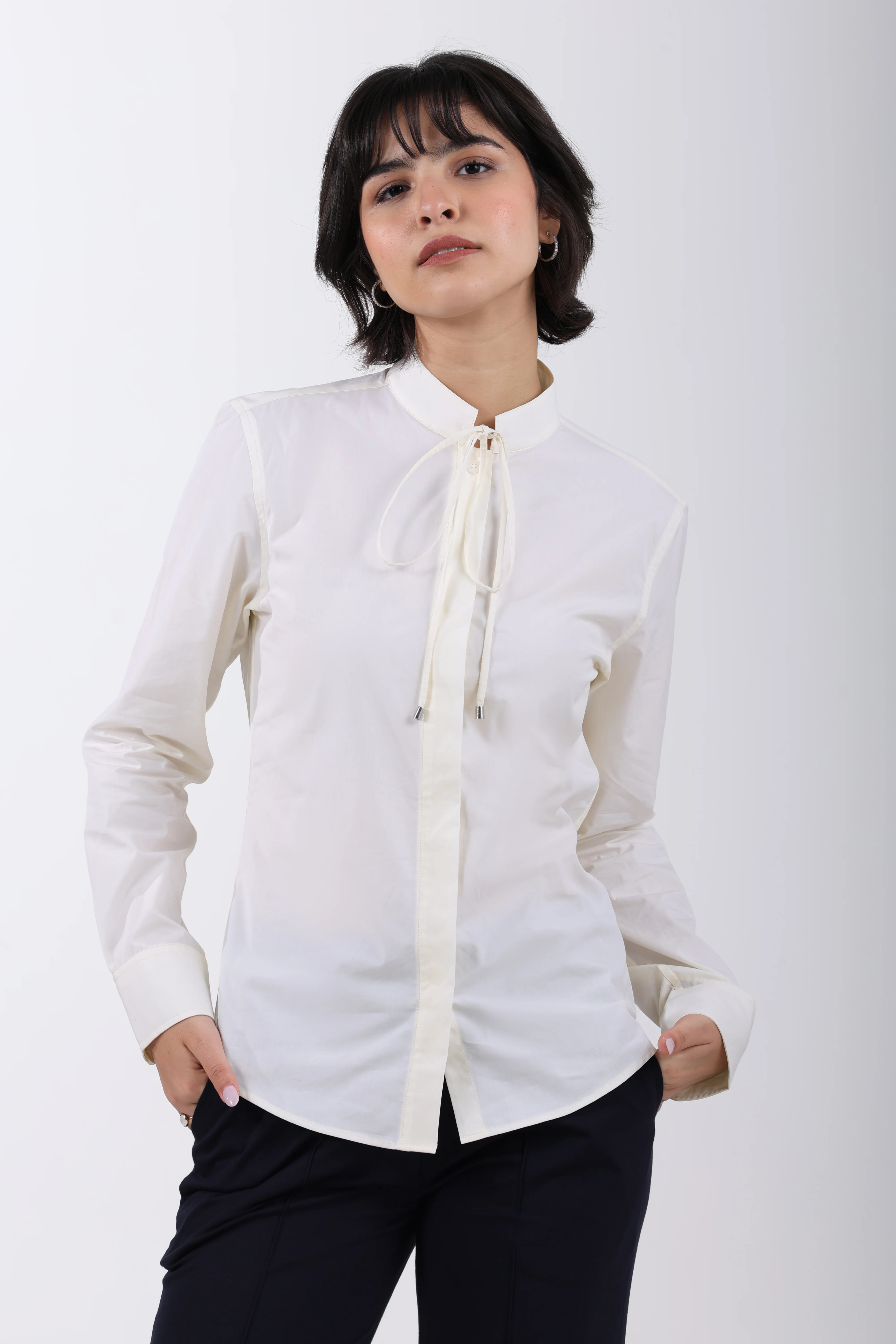 Signature 2-Ply Cotton Mandarin Collar Shirt – Butter Yellow - Image 6