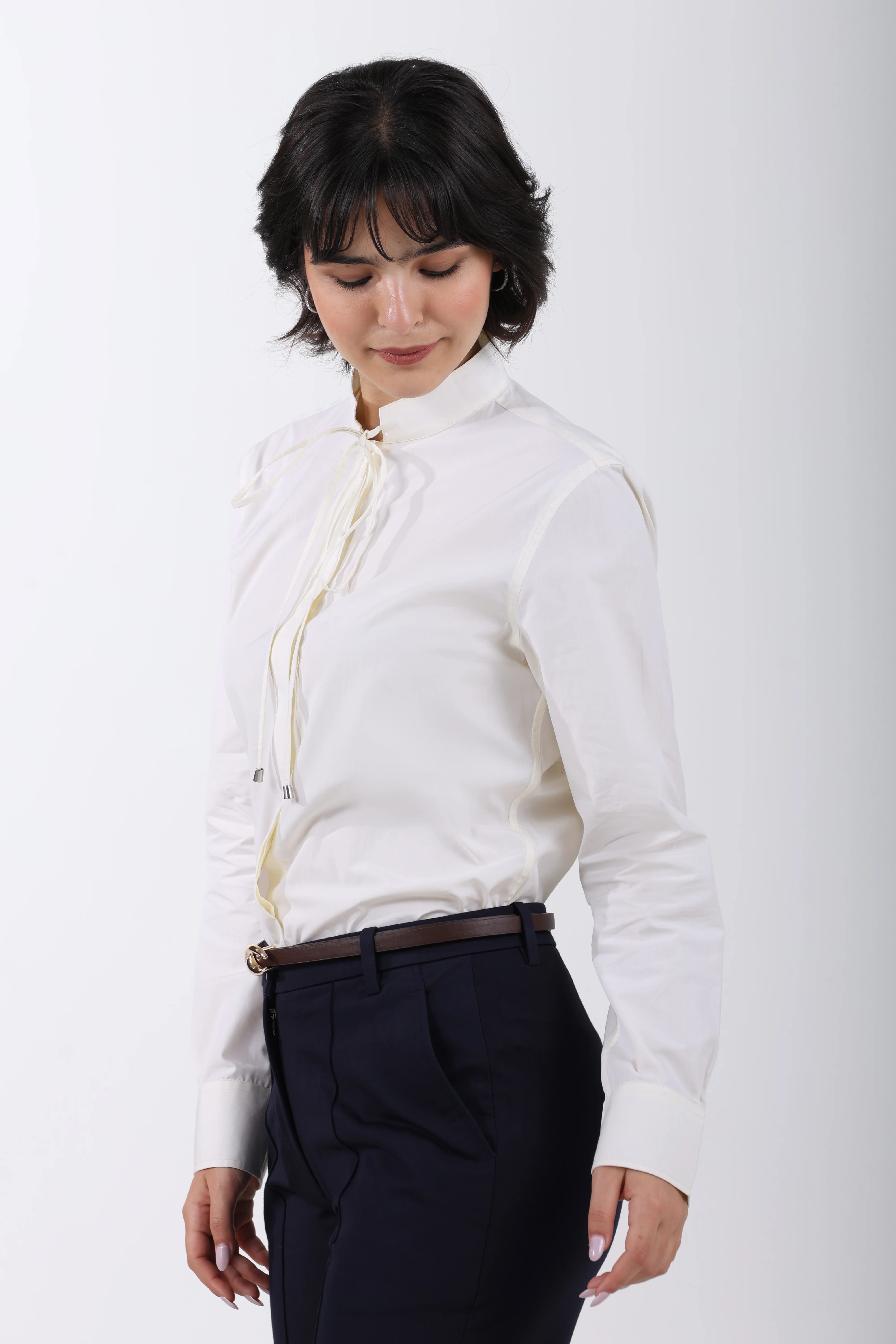 Signature 2-Ply Cotton Mandarin Collar Shirt – Butter Yellow - Image 7