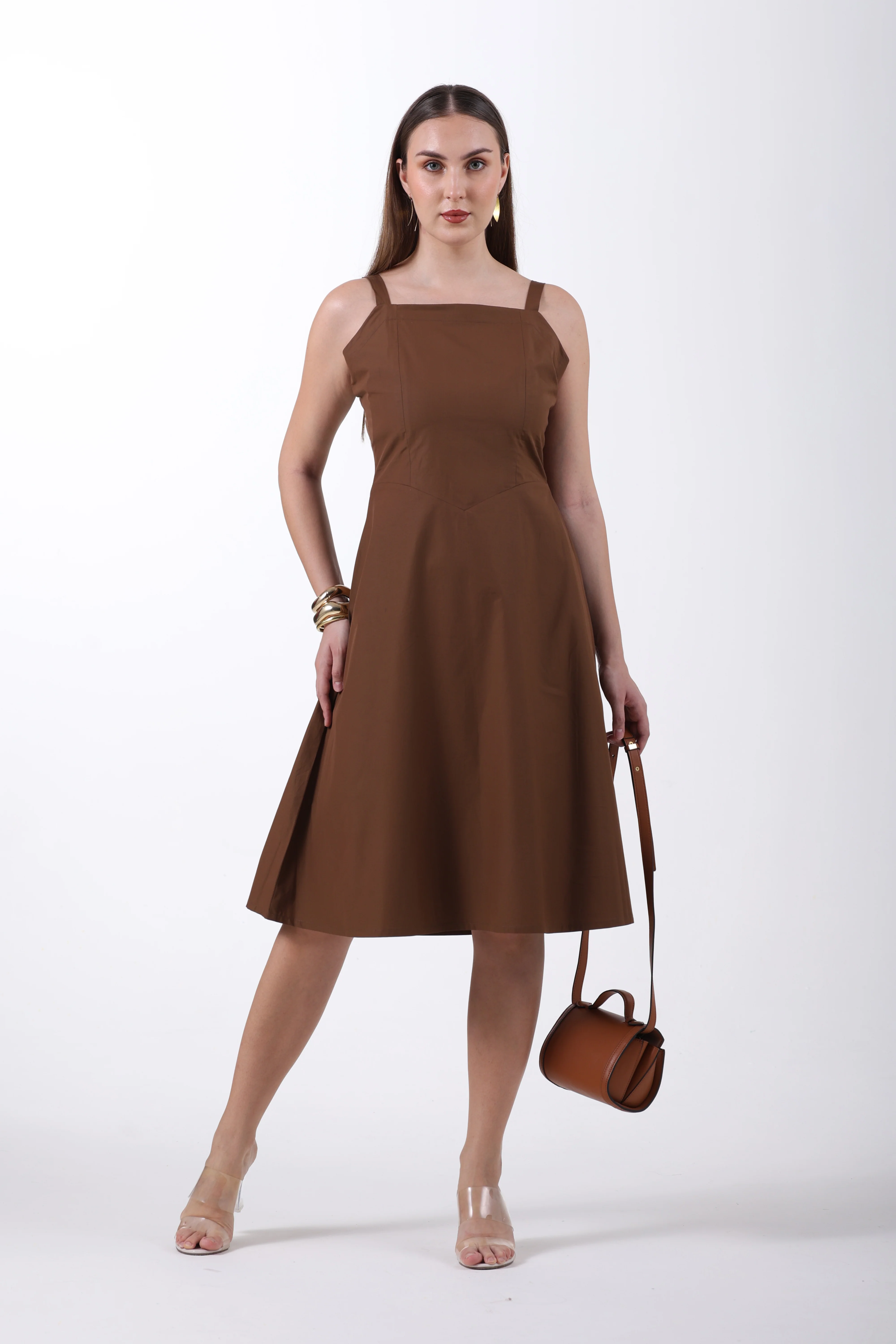 Signature 2-Ply Cotton Mocha Muse Midi Dress – Brown - Image 2