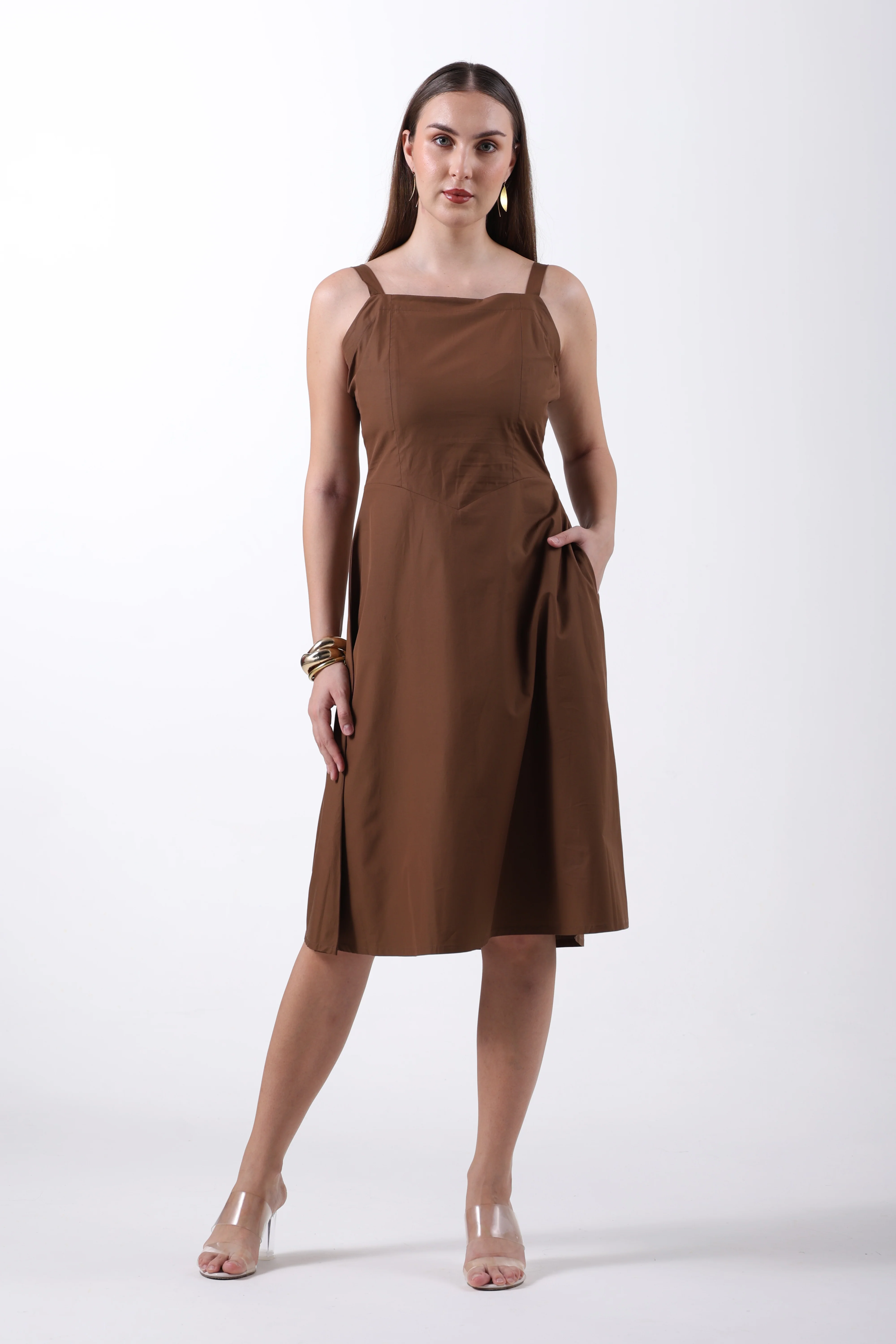 Signature 2-Ply Cotton Mocha Muse Midi Dress – Brown - Image 4