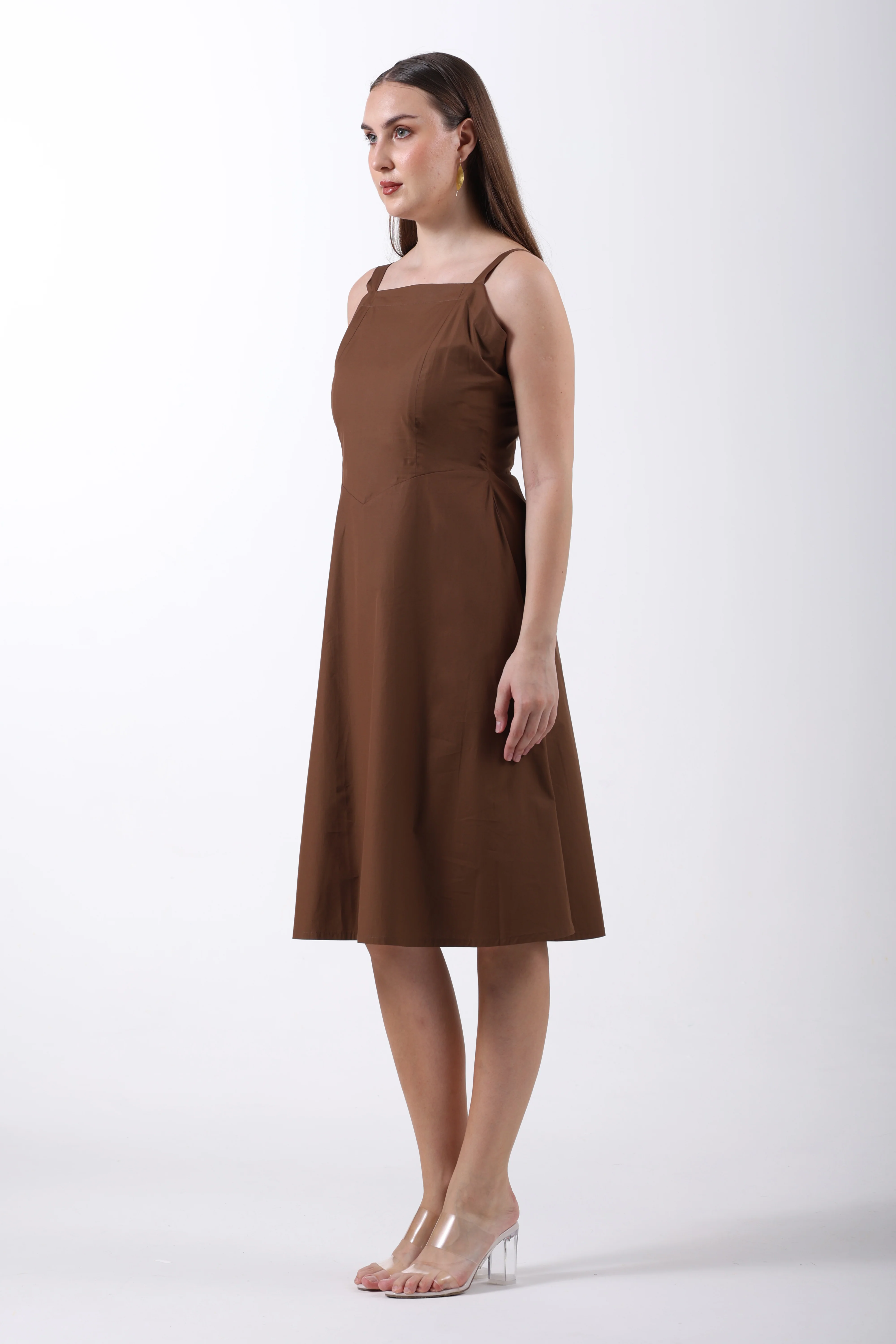 Signature 2-Ply Cotton Mocha Muse Midi Dress – Brown - Image 5