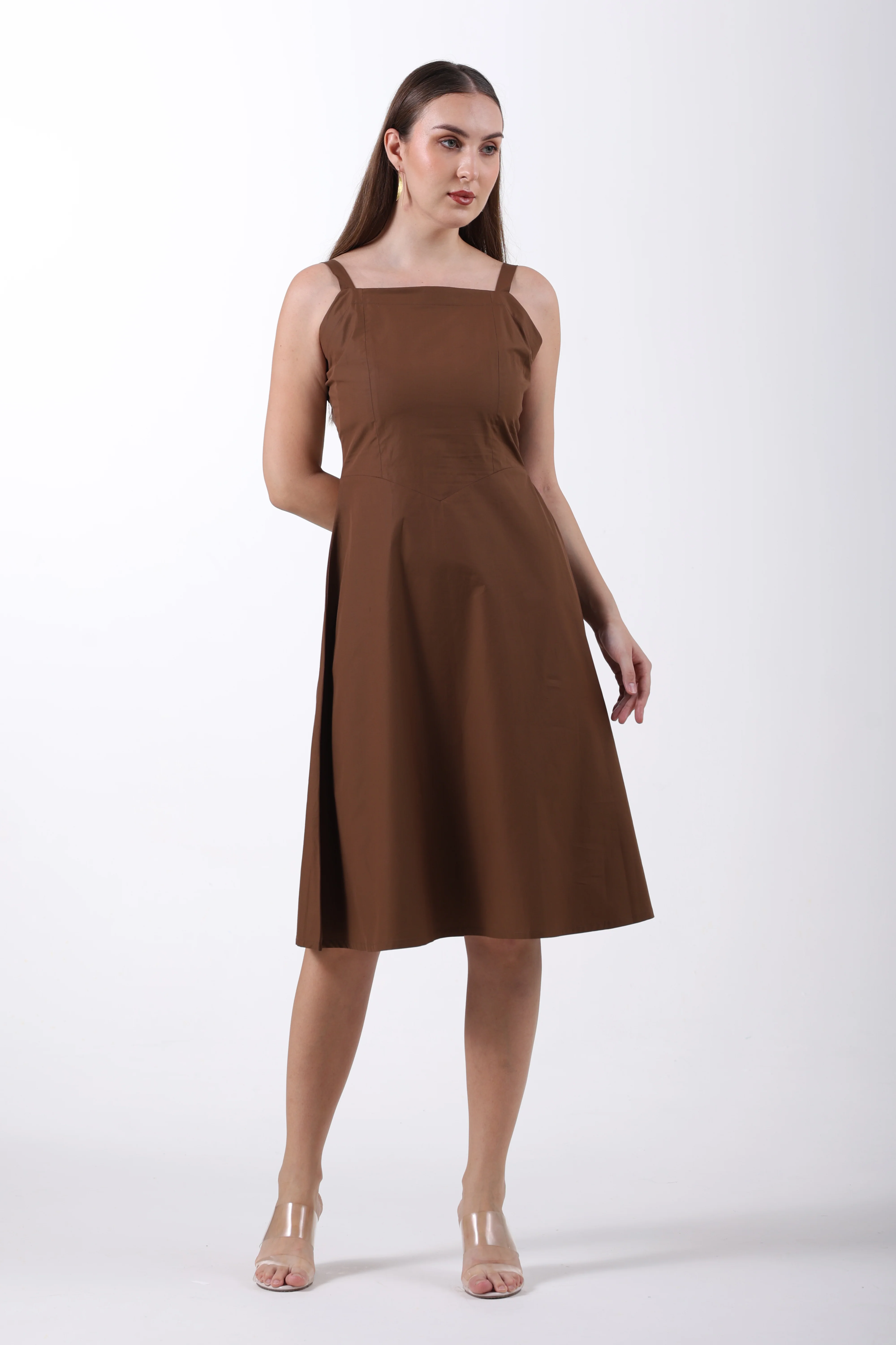 Signature 2-Ply Cotton Mocha Muse Midi Dress – Brown - Image 6