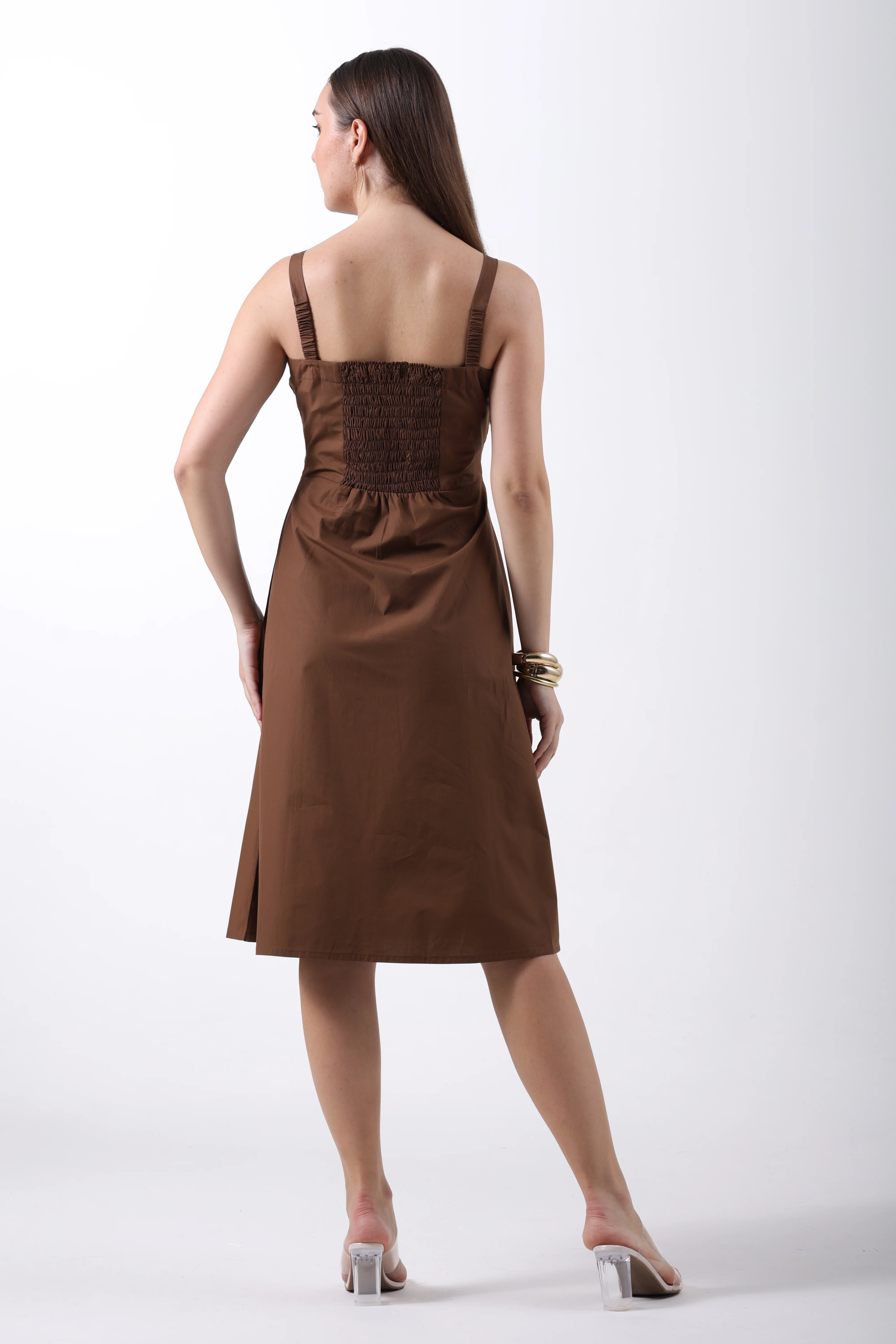 Signature 2-Ply Cotton Mocha Muse Midi Dress – Brown - Image 7