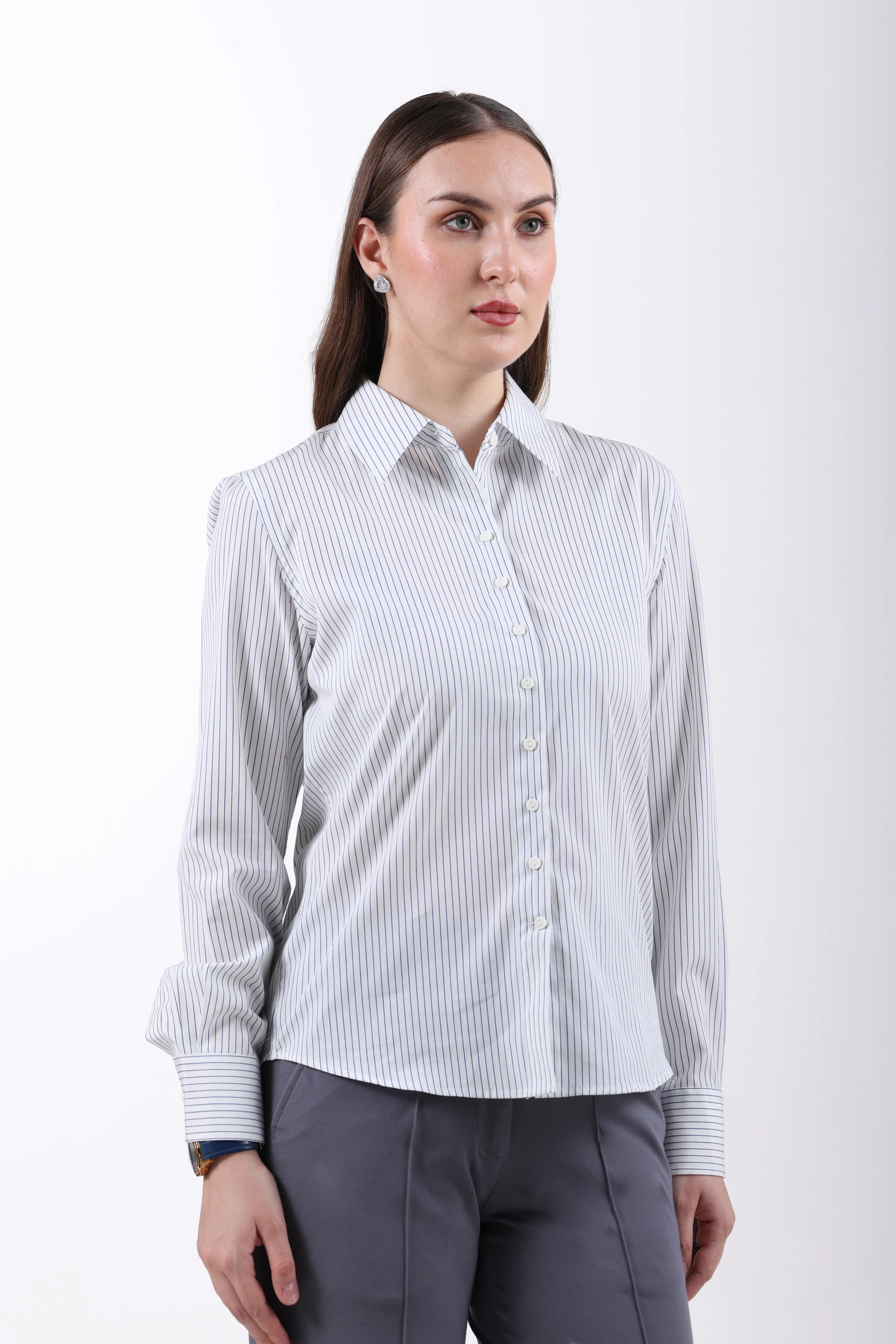 Signature 2-Ply Cotton Pinstripe Regular Fit Shirt – Blue - Image 4