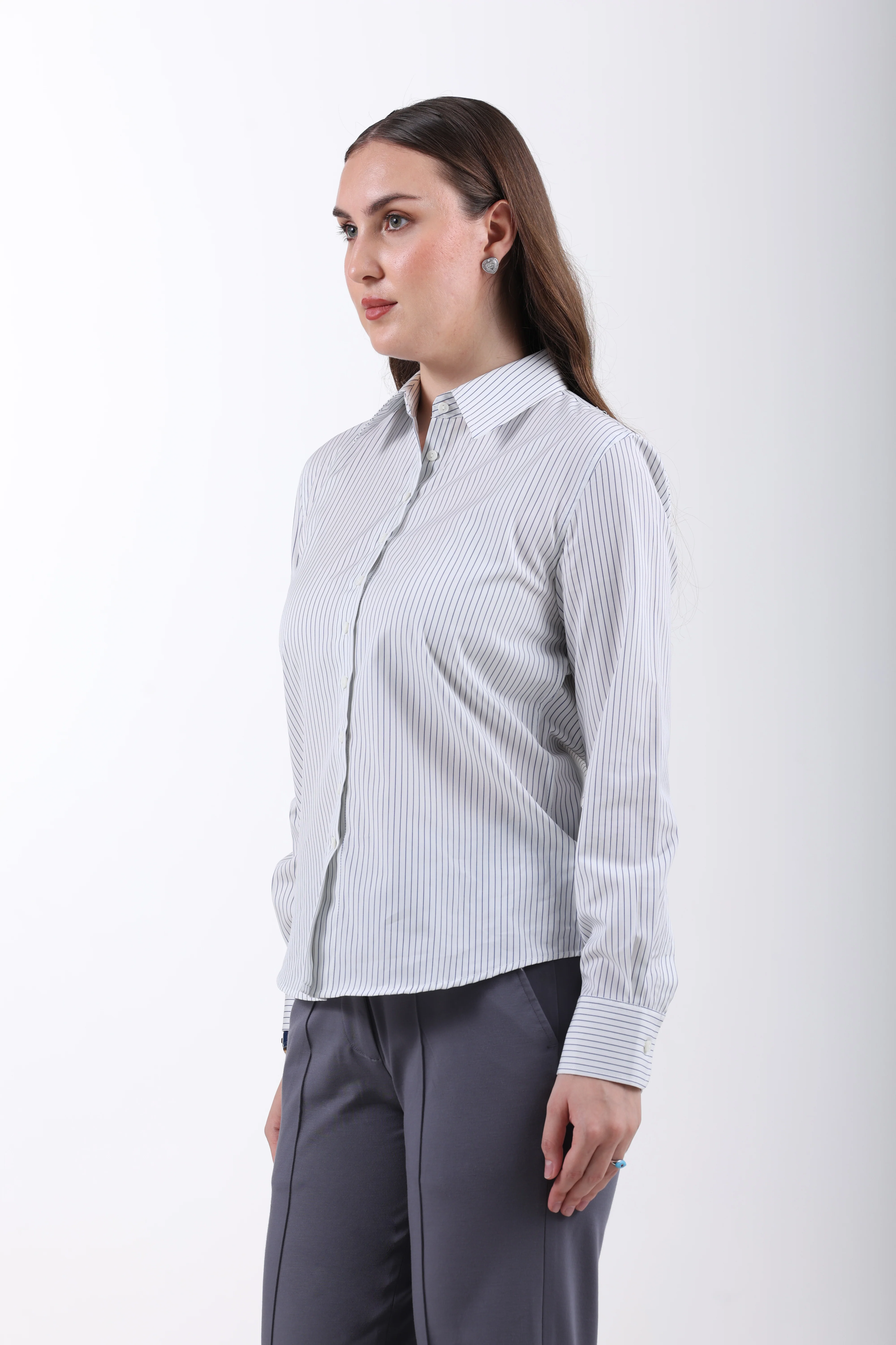 Signature 2-Ply Cotton Pinstripe Regular Fit Shirt – Blue - Image 5