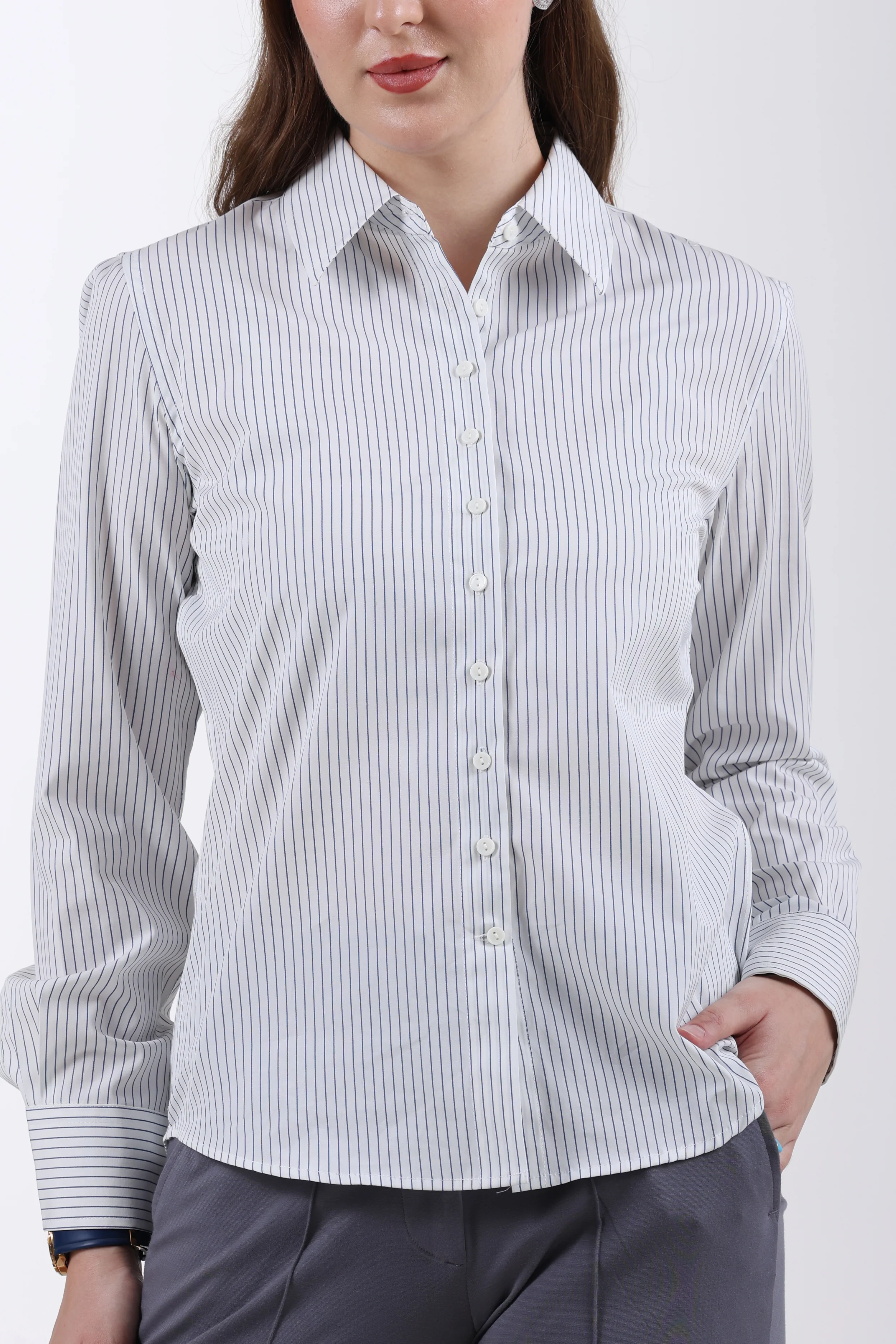 Signature 2-Ply Cotton Pinstripe Regular Fit Shirt – Blue - Image 6