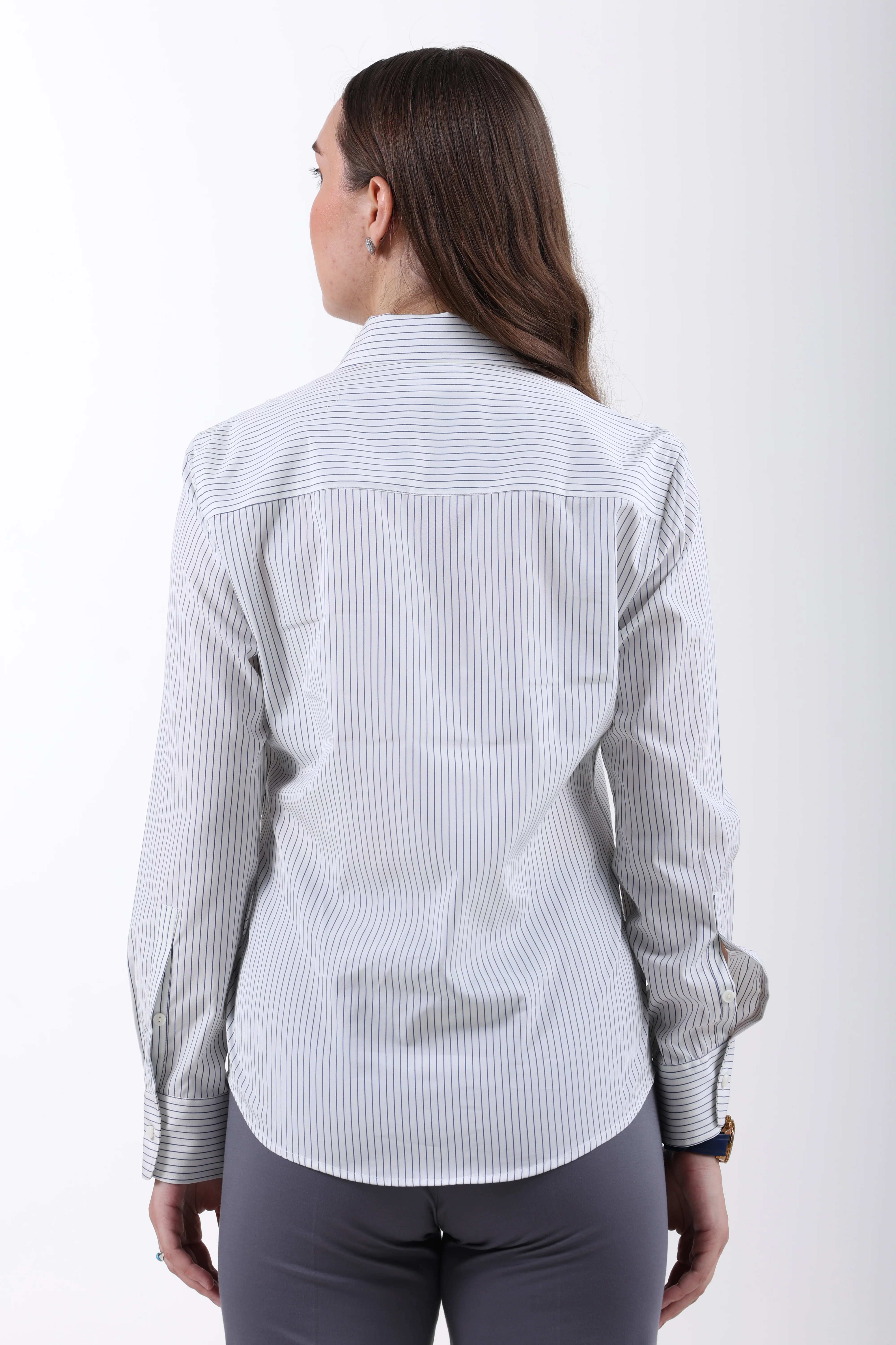Signature 2-Ply Cotton Pinstripe Regular Fit Shirt – Blue - Image 7