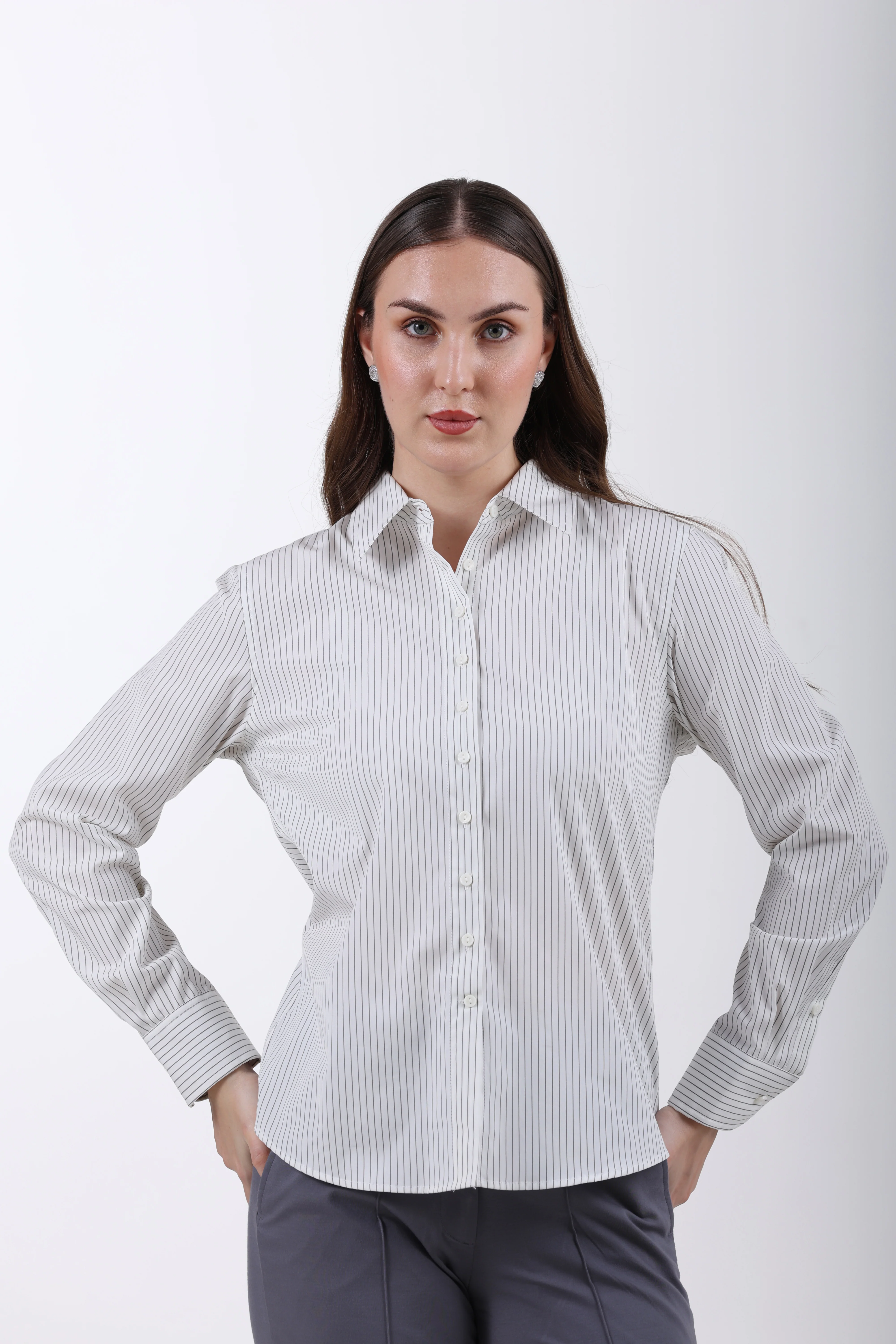 Signature 2-Ply Cotton Pinstripe Regular Fit Shirt – Grey - Image 3