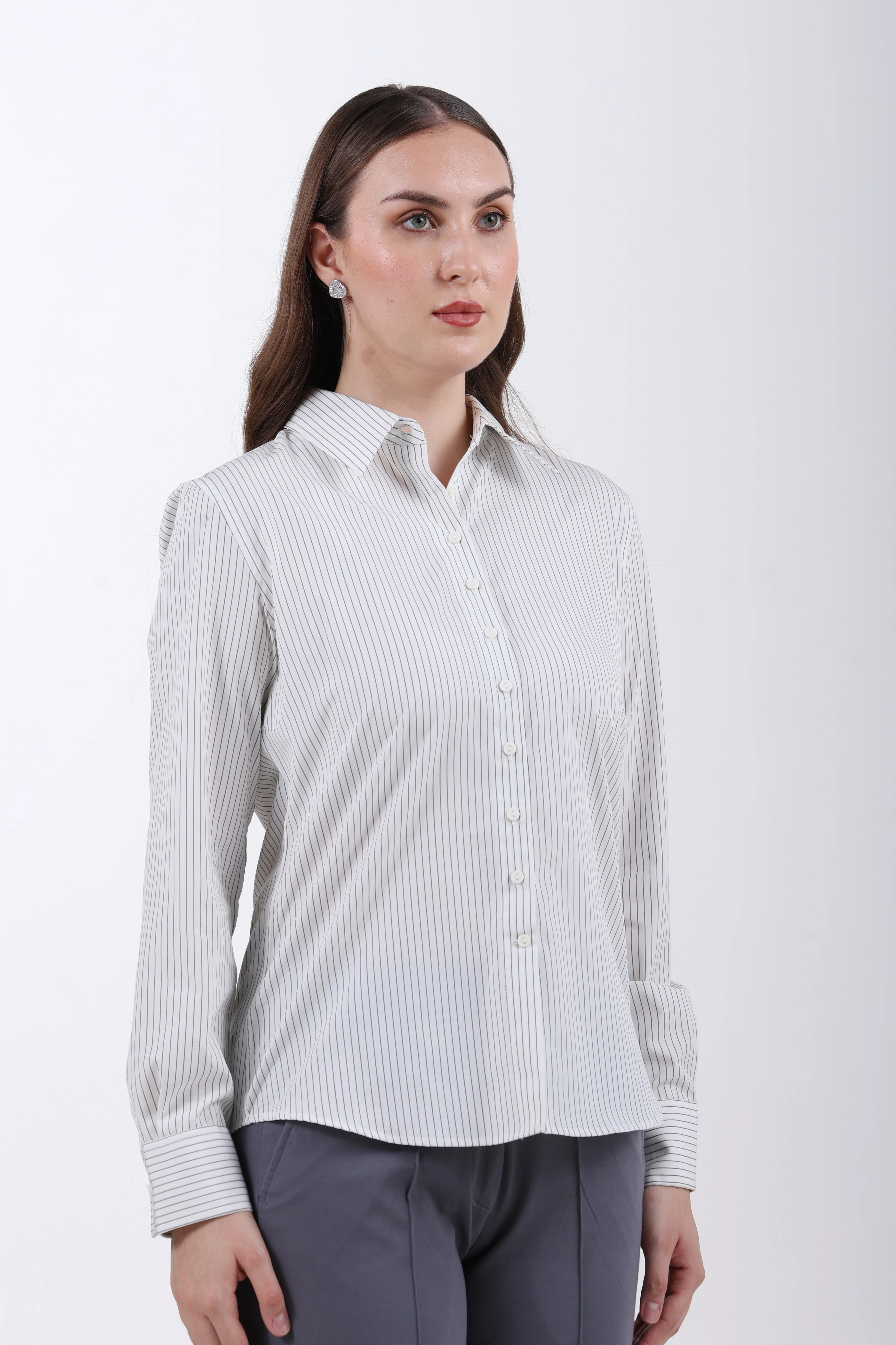 Signature 2-Ply Cotton Pinstripe Regular Fit Shirt – Grey - Image 5