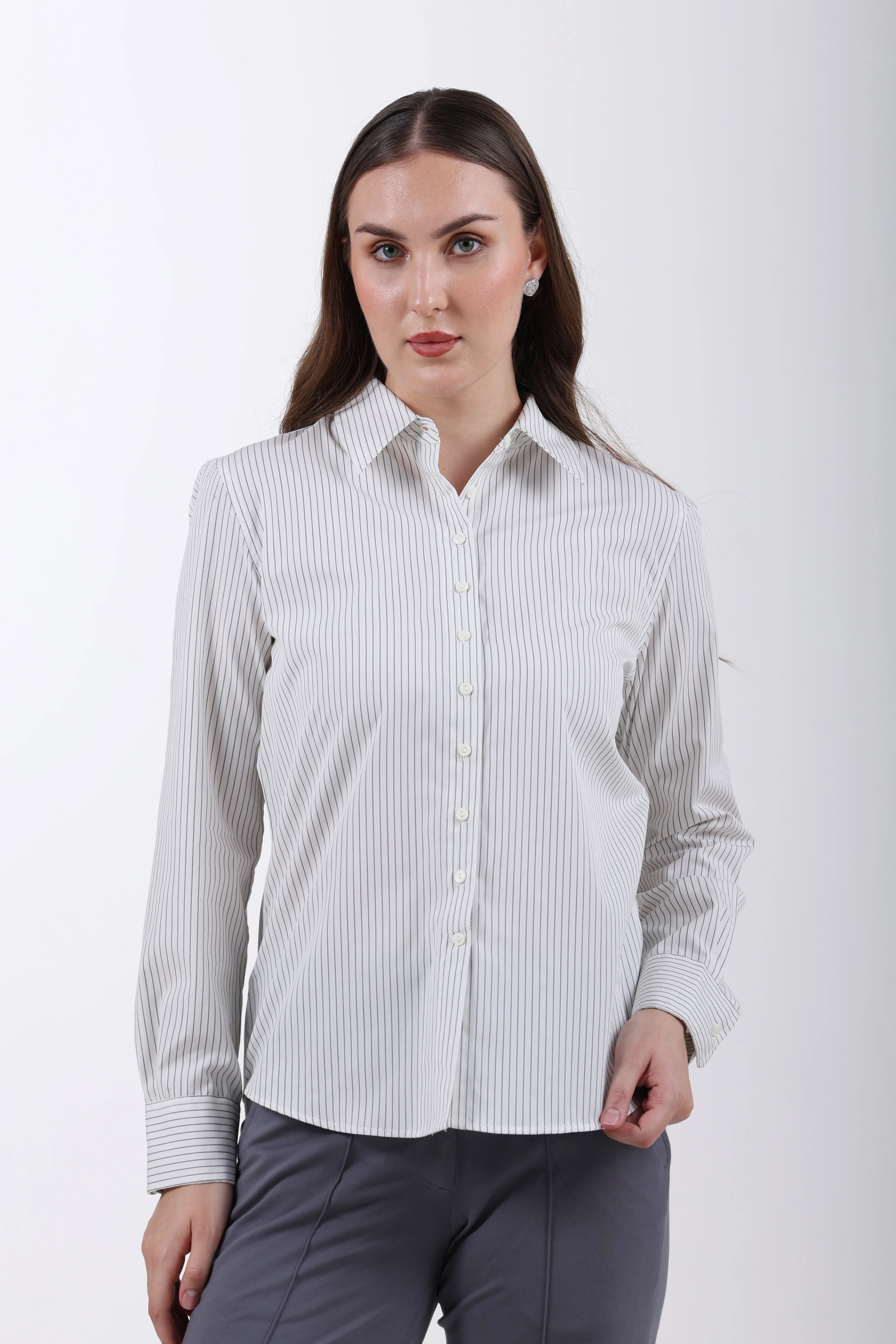 Signature 2-Ply Cotton Pinstripe Regular Fit Shirt – Grey - Image 6