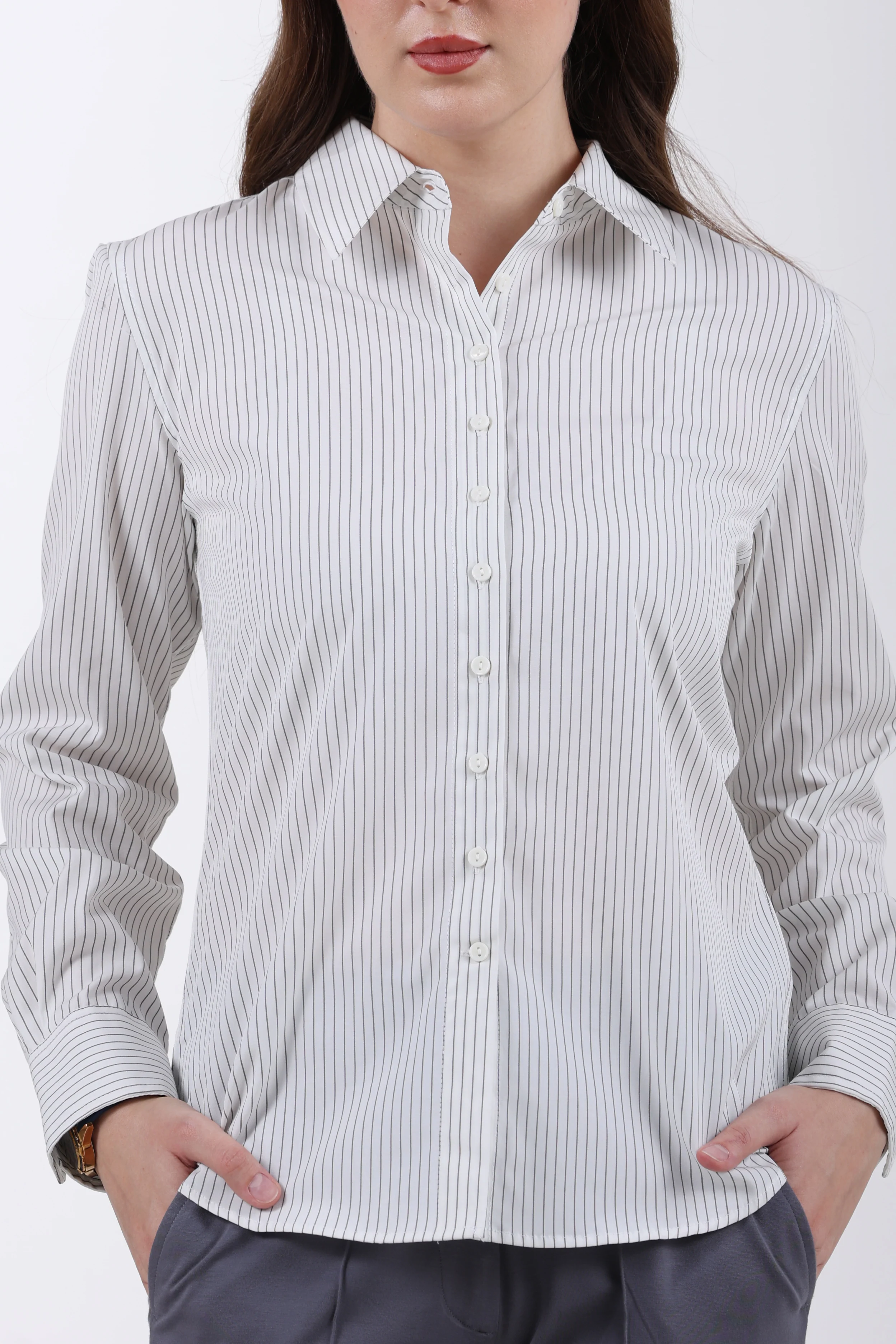 Signature 2-Ply Cotton Pinstripe Regular Fit Shirt – Grey - Image 7