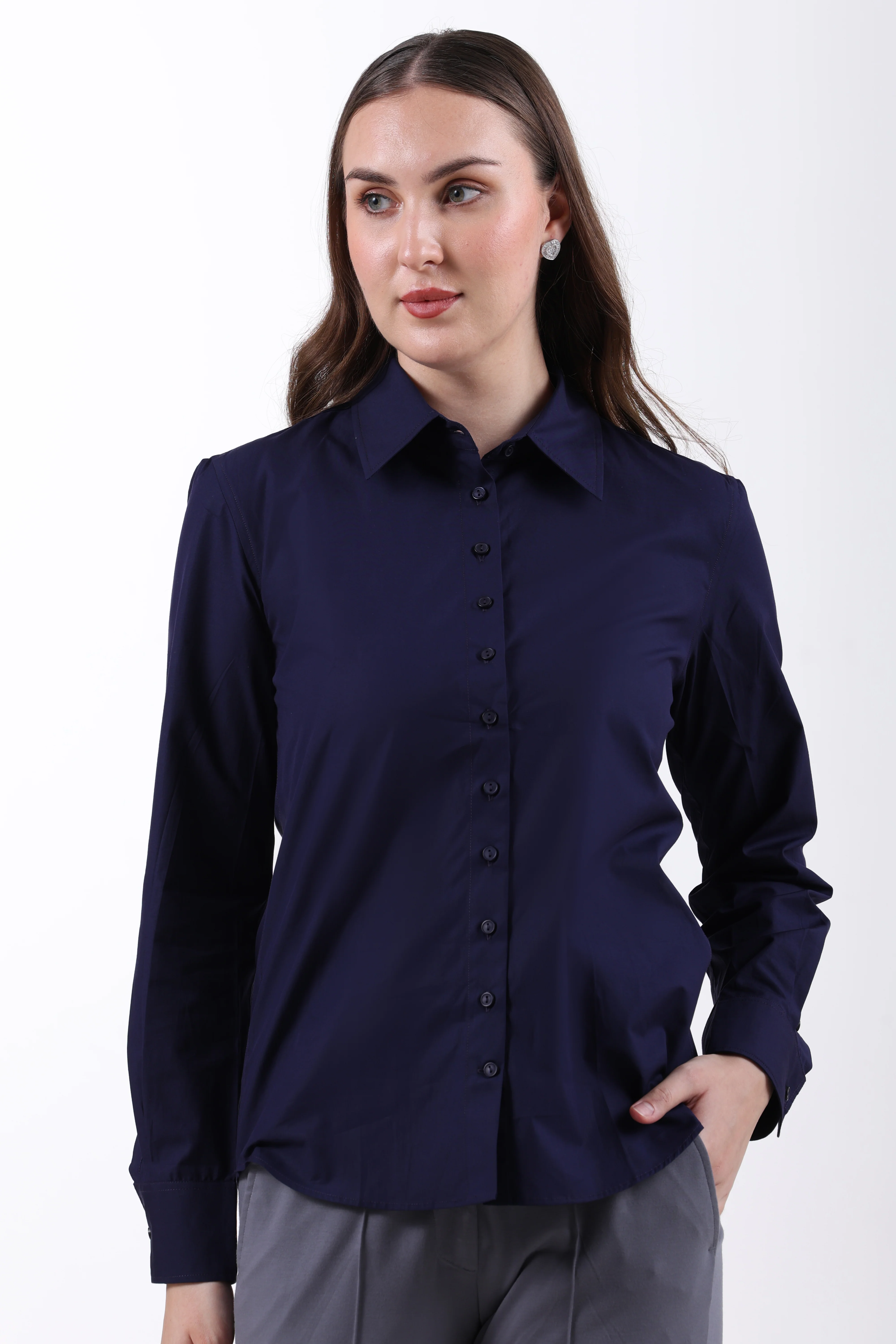 Signature 2-Ply Cotton Regular Fit Shirt – Navy Blue - Image 3