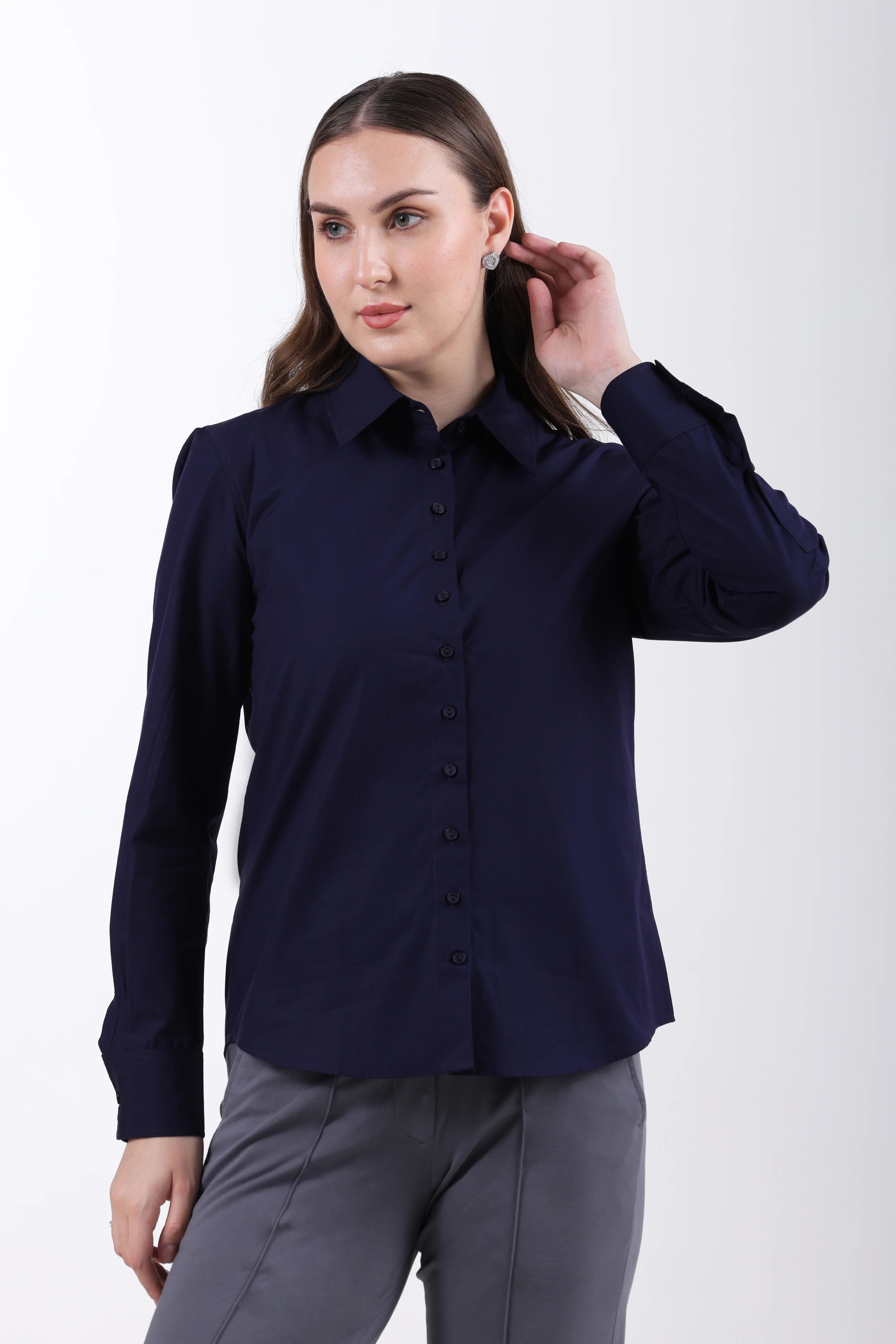 Signature 2-Ply Cotton Regular Fit Shirt – Navy Blue - Image 4