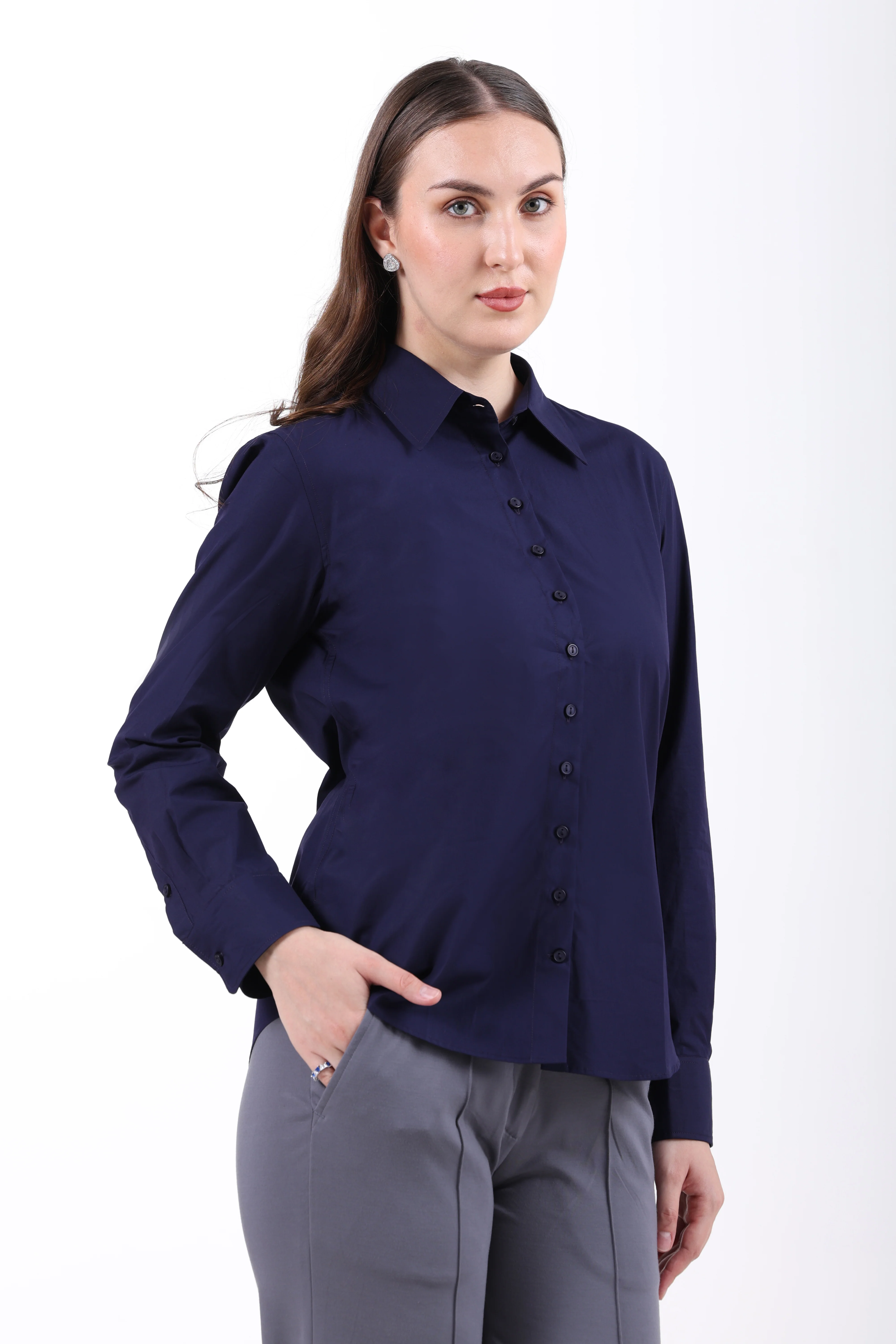 Signature 2-Ply Cotton Regular Fit Shirt – Navy Blue - Image 5