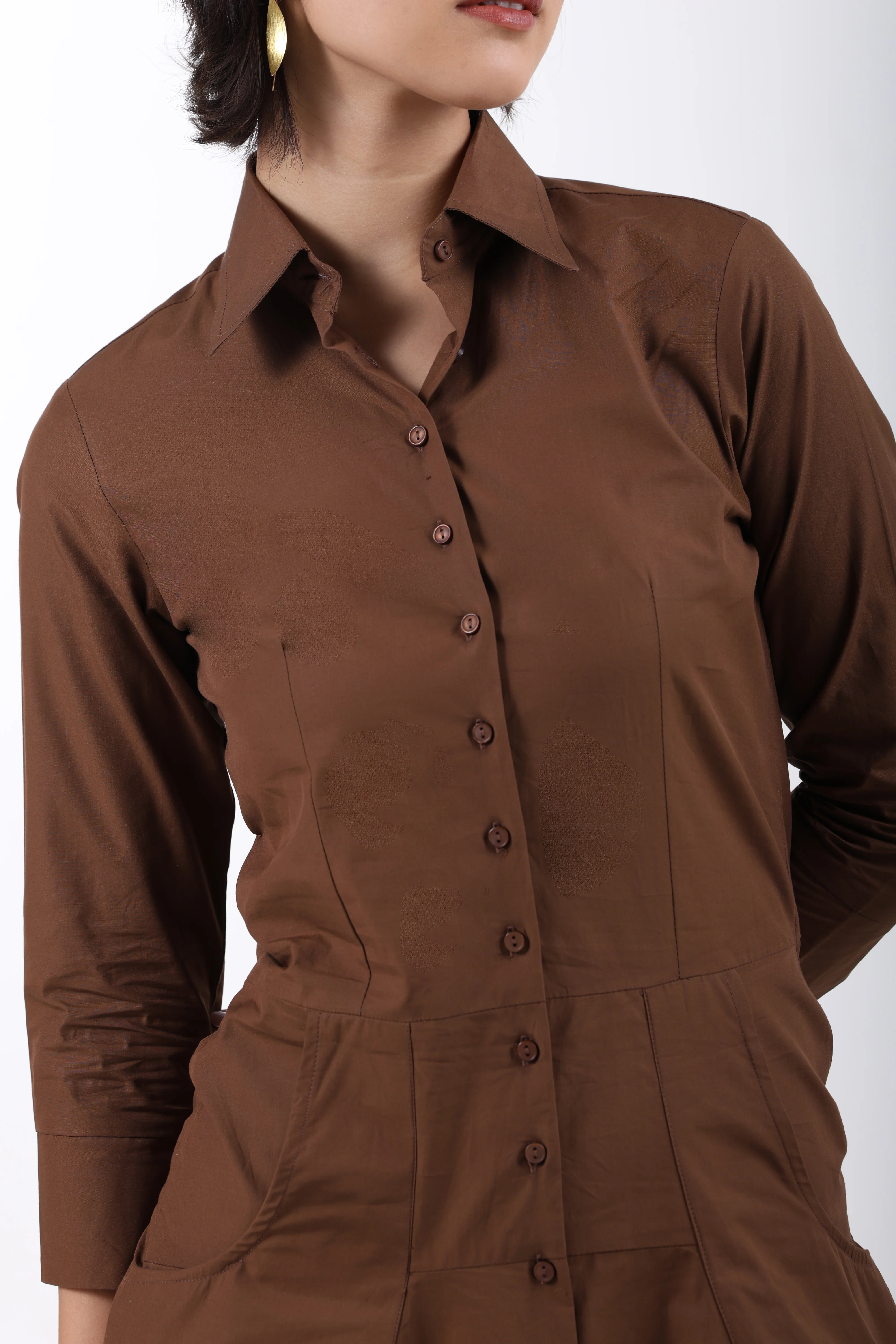 Signature 2-Ply Cotton Shirt Dress – Brown - Image 4
