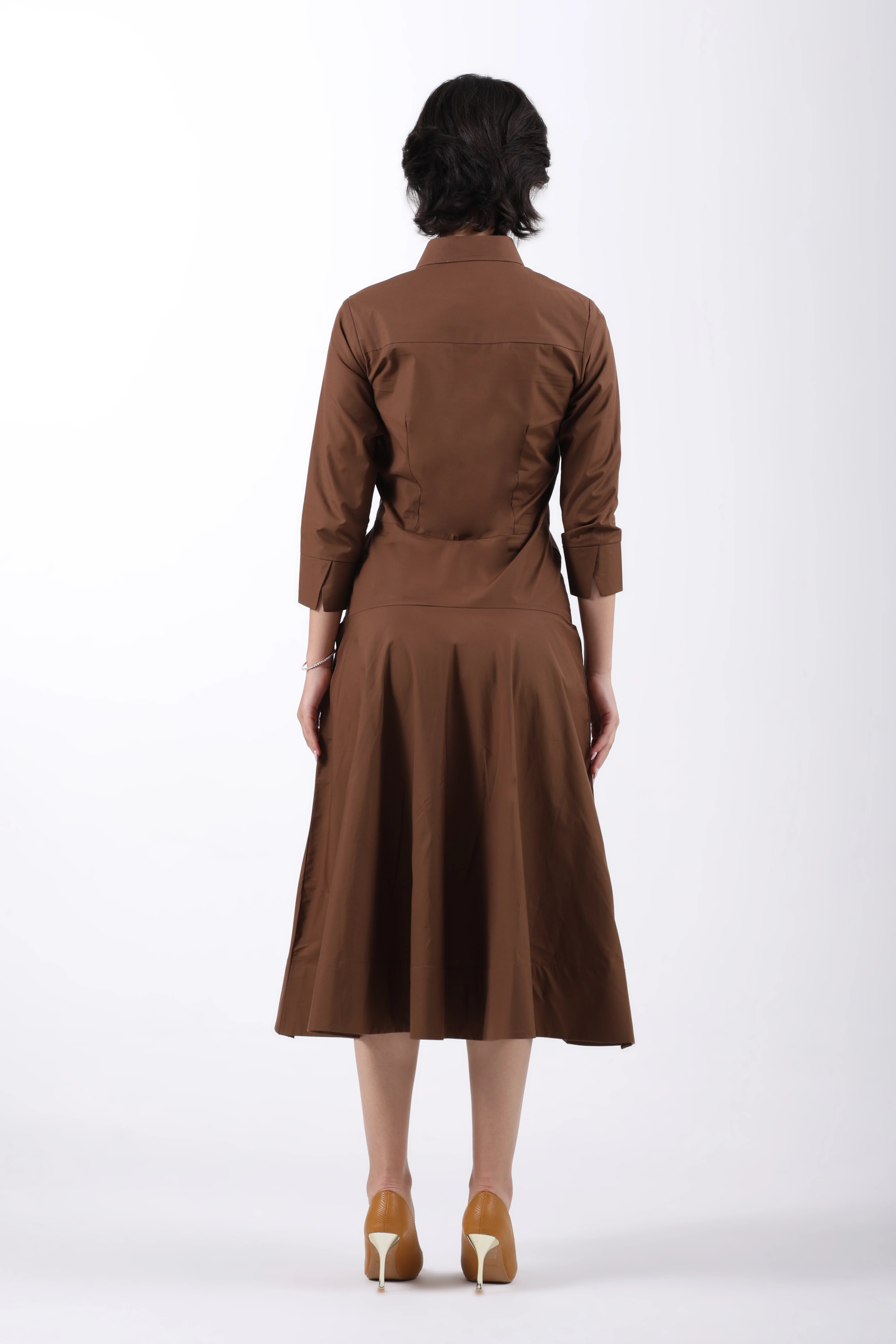 Signature 2-Ply Cotton Shirt Dress – Brown - Image 7