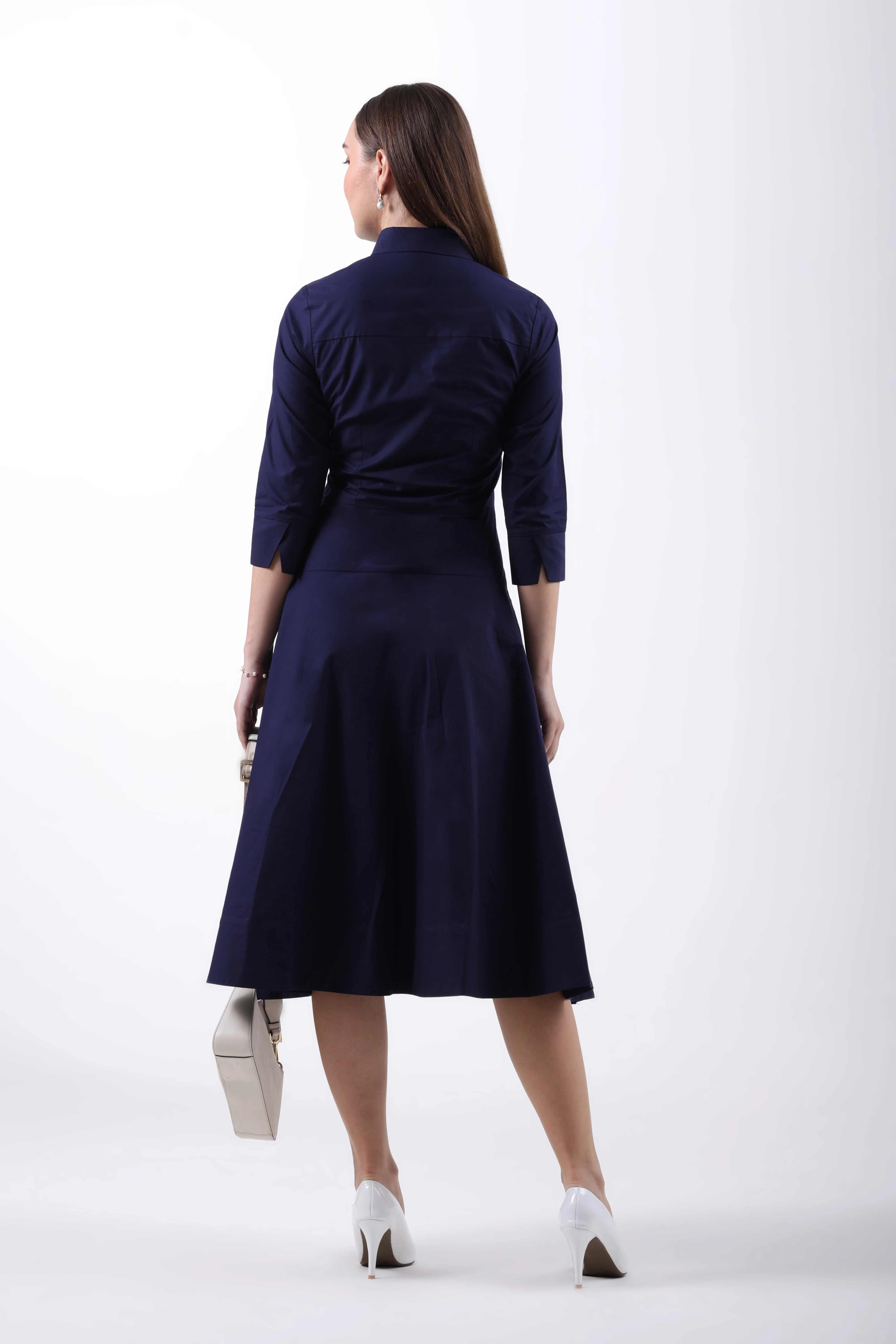 Signature 2-Ply Cotton Shirt Dress – Navy Blue - Image 8
